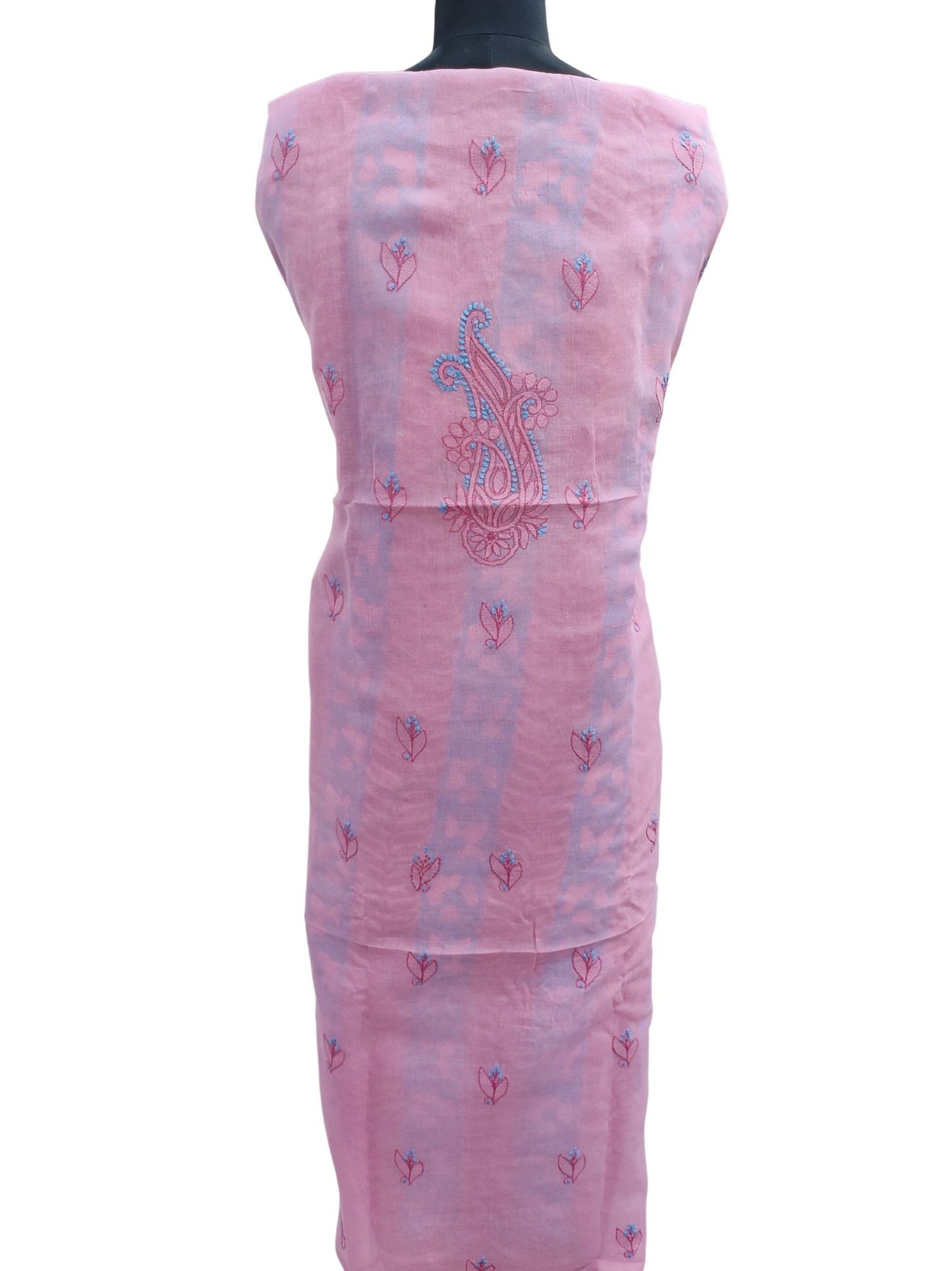 Shyamal Chikan Hand Embroidered Pink Cotton Lucknowi Chikankari Unstitched Suit Piece With Jaali Work - S13263
