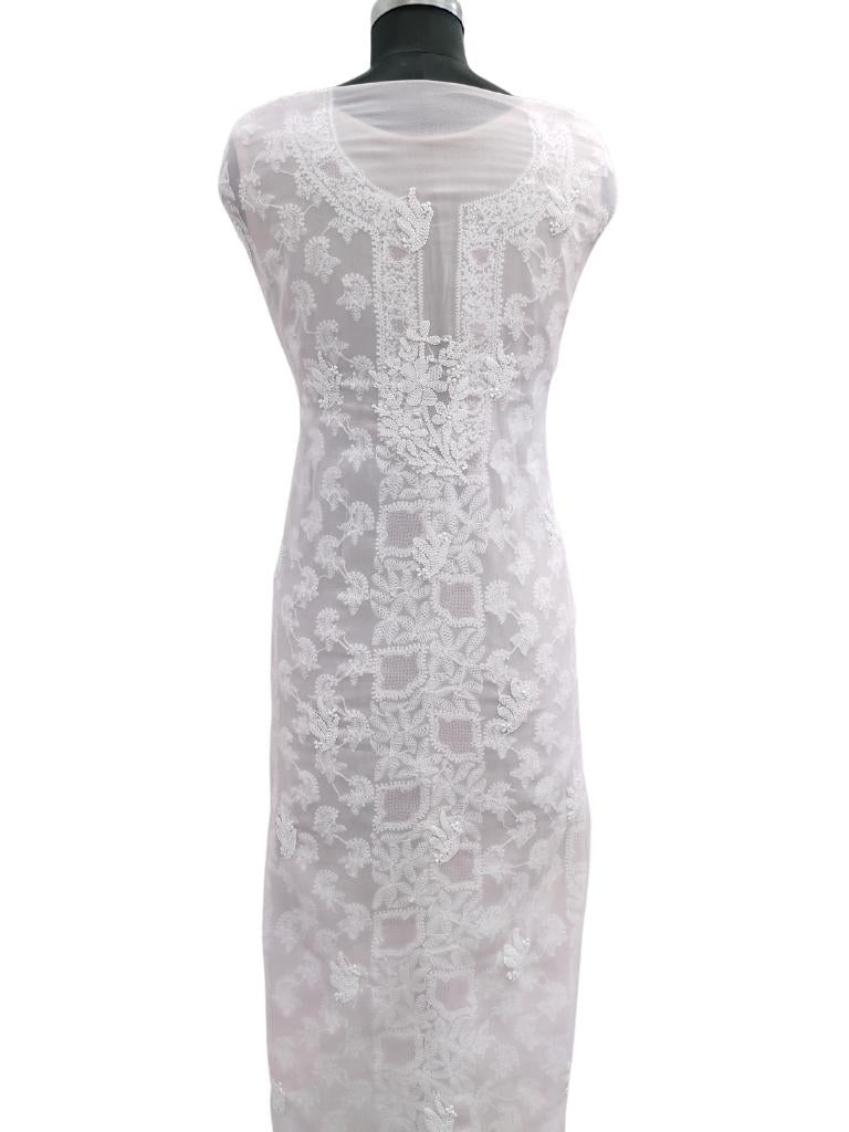 Shyamal Chikan Hand Embroidered Pink Georgette Lucknowi Chikankari Unstitched Suit Piece With Jaali Work - S15175