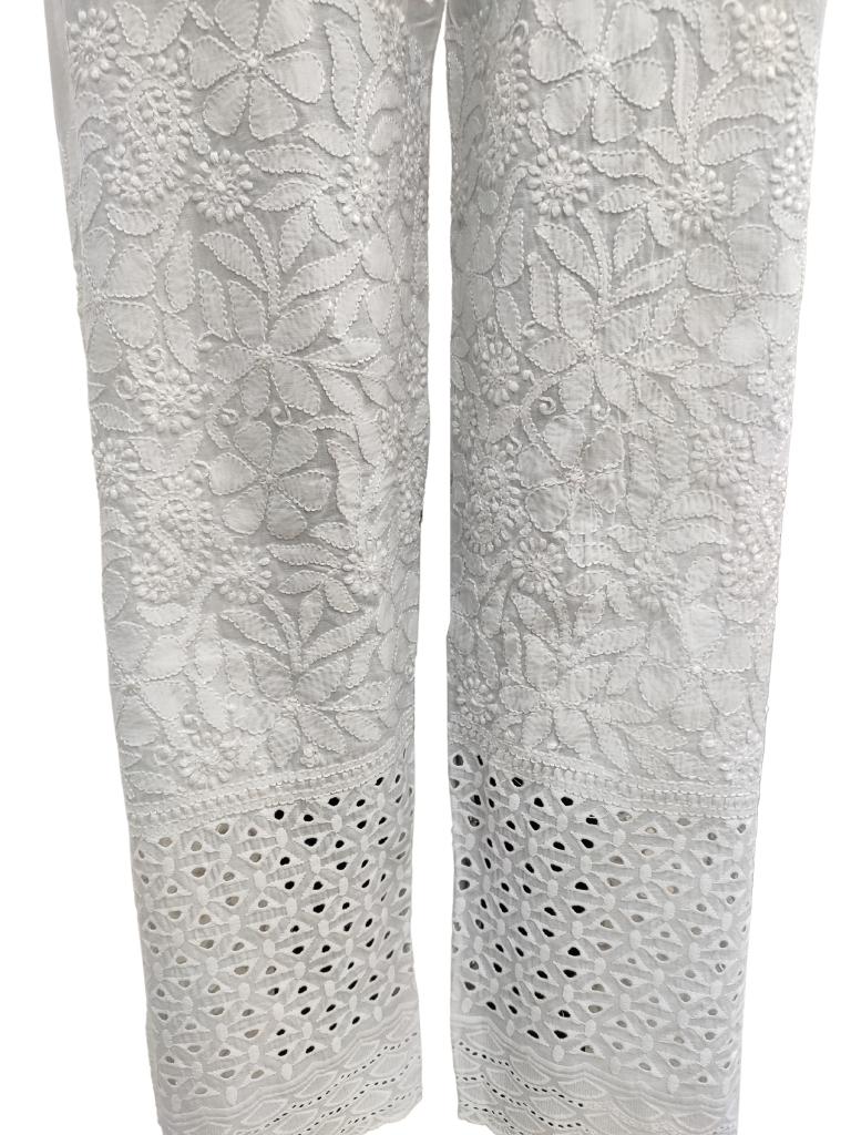 Shyamal Chikan Hand Embroidered White Cotton Lucknowi Chikankari Women's Plazzo – S10828