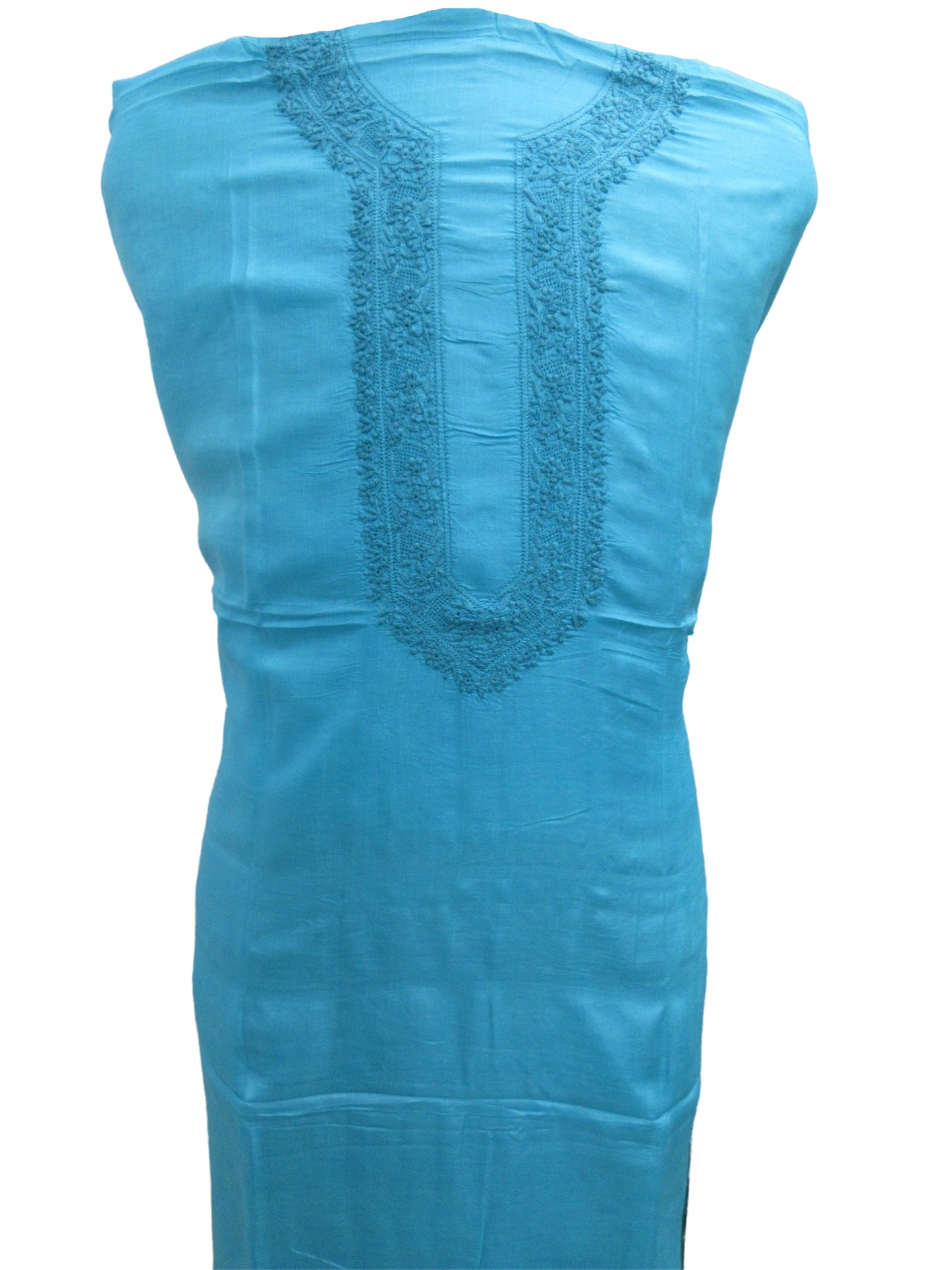 Shyamal Chikan Hand Embroidered Blue Pure Tusser Silk Lucknowi Chikankari Unstitched Men's Kurta Piece – S2691