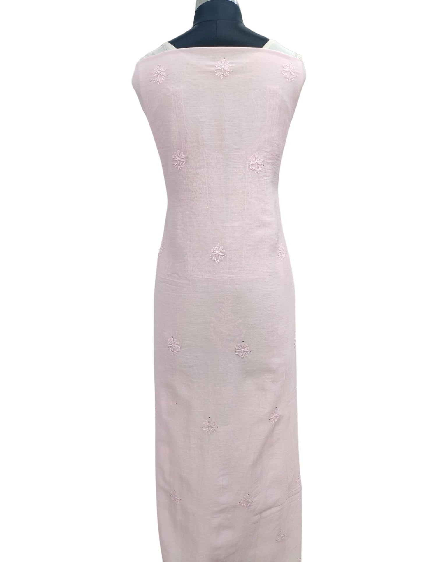 Shyamal Chikan Hand Embroidered Pink Chanderi Silk Lucknowi Chikankari Unstitched Suit Piece With Mukaish Work (Kurta Dupatta Set ) - S17695