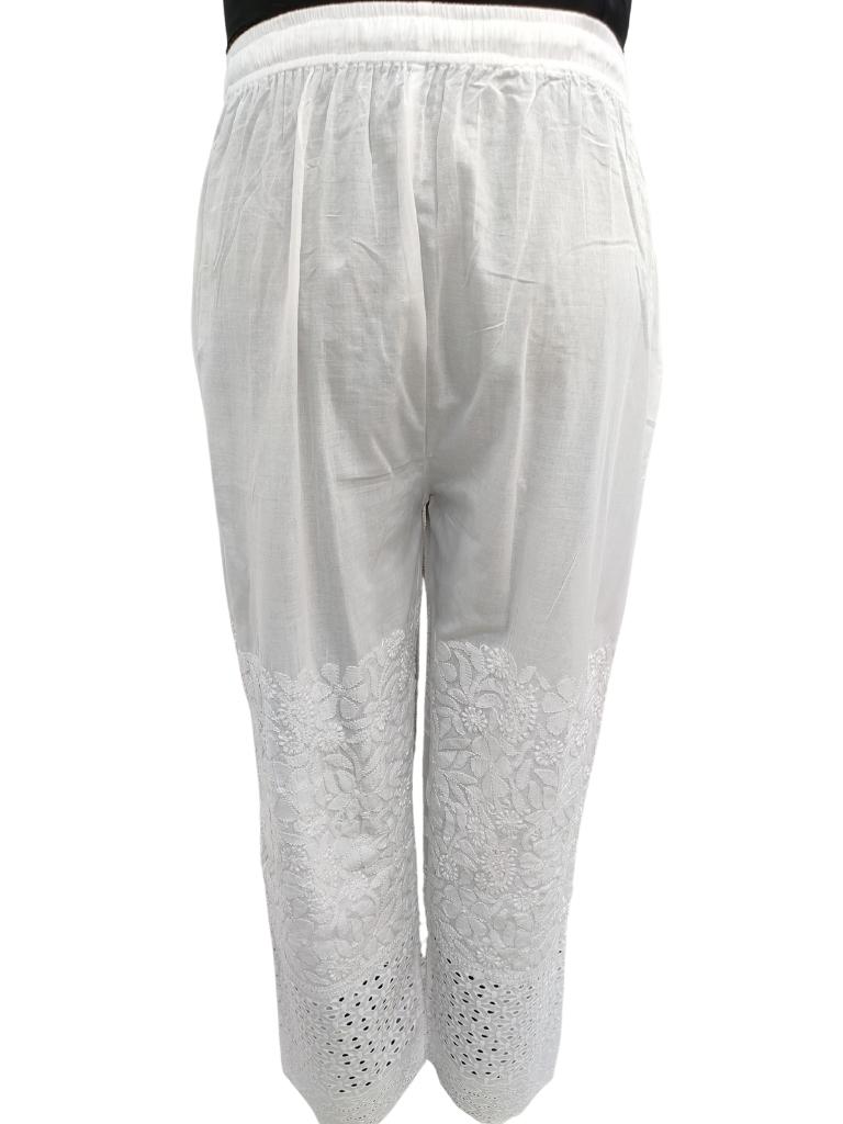 Shyamal Chikan Hand Embroidered White Cotton Lucknowi Chikankari Women's Plazzo – S10828