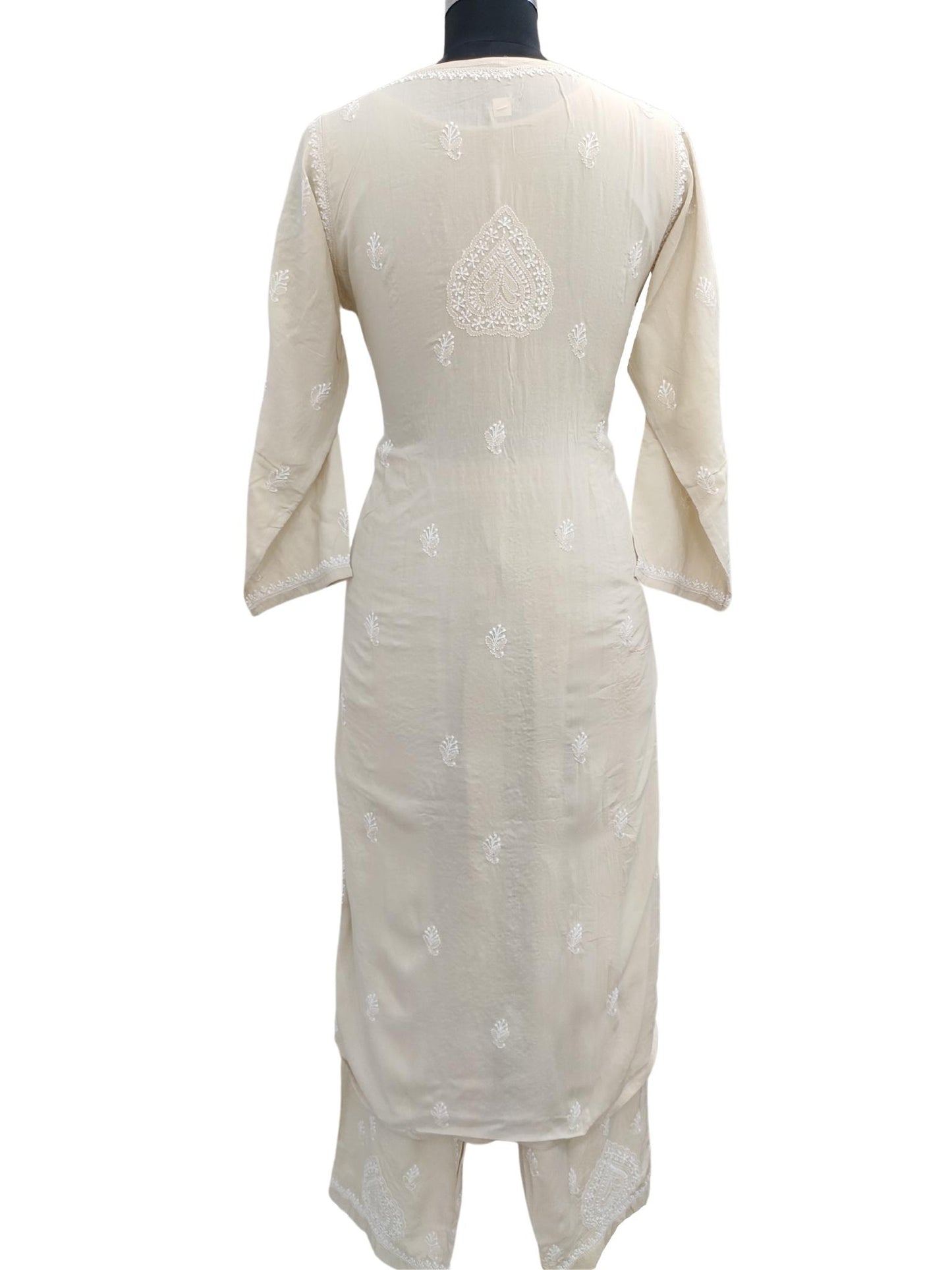 Shyamal Chikan Hand Embroidered Beige Modal Lucknowi Chikankari Kurta and Bottom Set - S16221