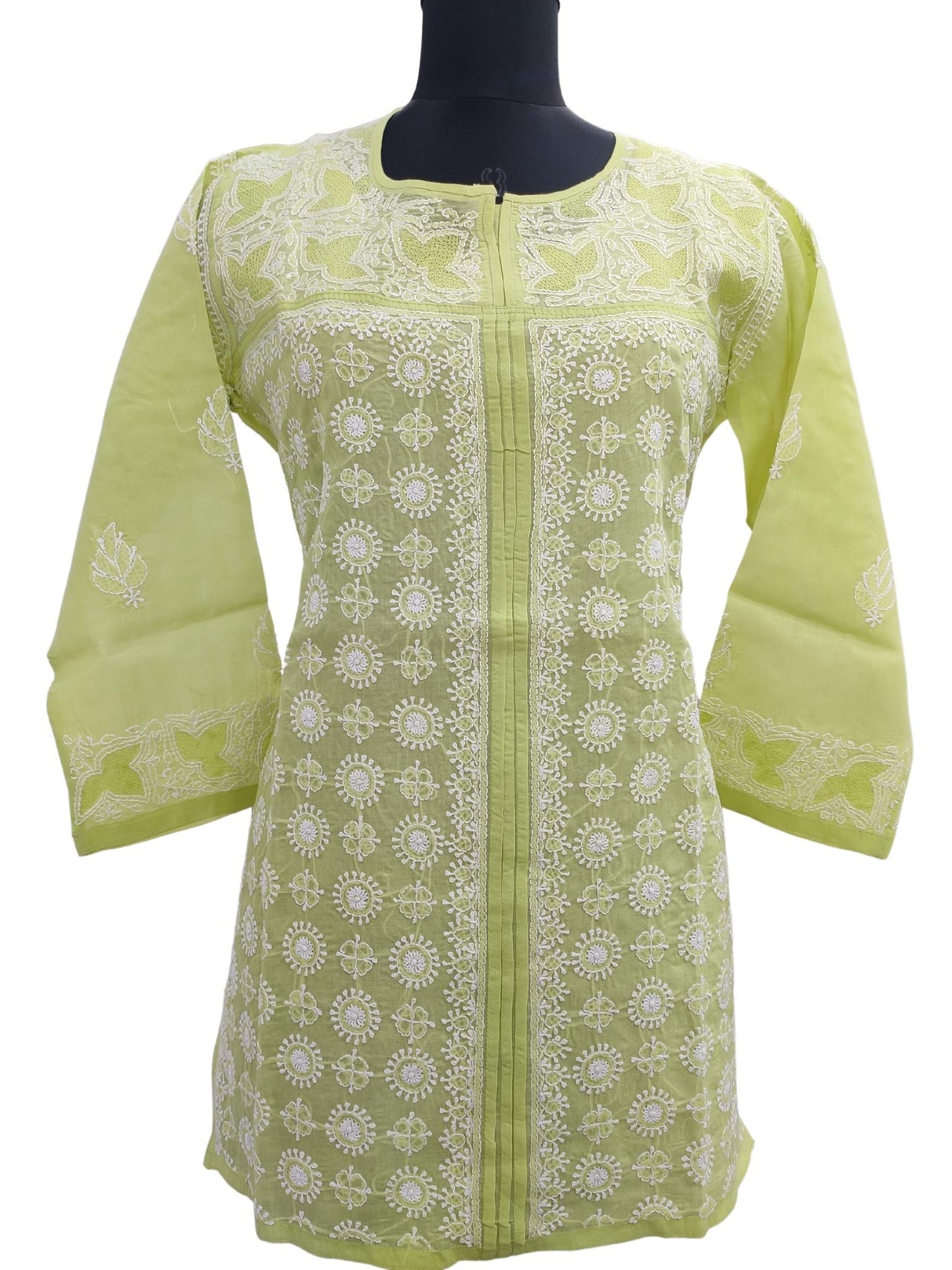 Shyamal Chikan Hand Embroidered Green Cotton Lucknowi Chikankari Short Top - S15681