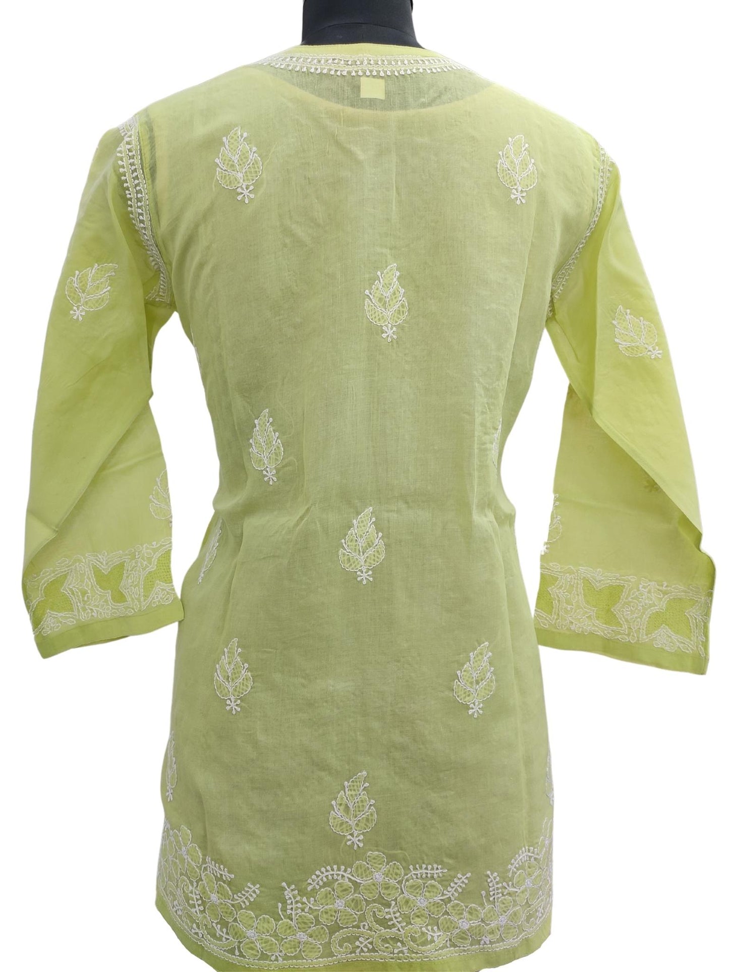Shyamal Chikan Hand Embroidered Green Cotton Lucknowi Chikankari Short Top - S15681