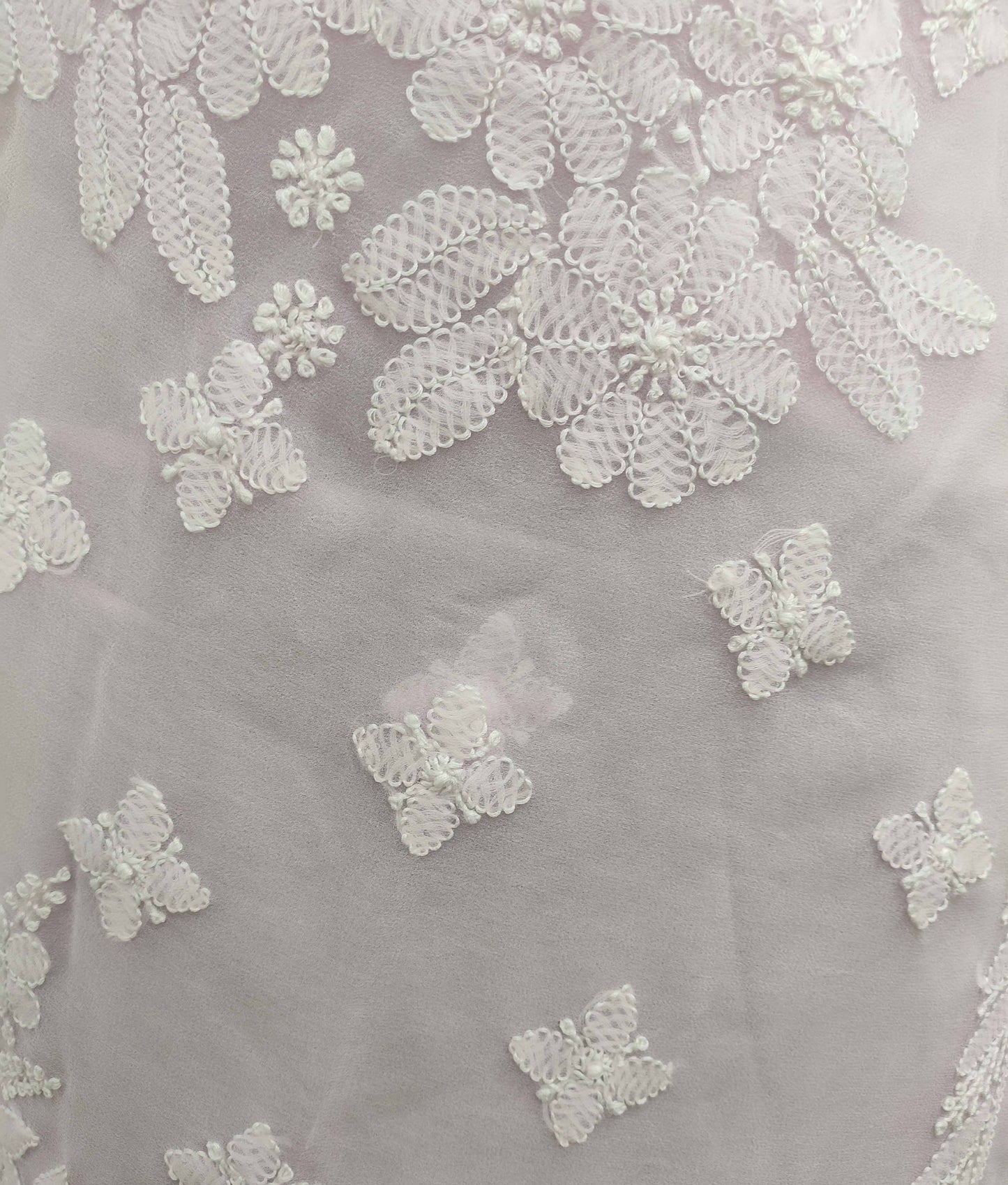 Shyamal Chikan Hand Embroidered Pink Georgette Lucknowi Chikankari Saree With Blouse Piece - S11319