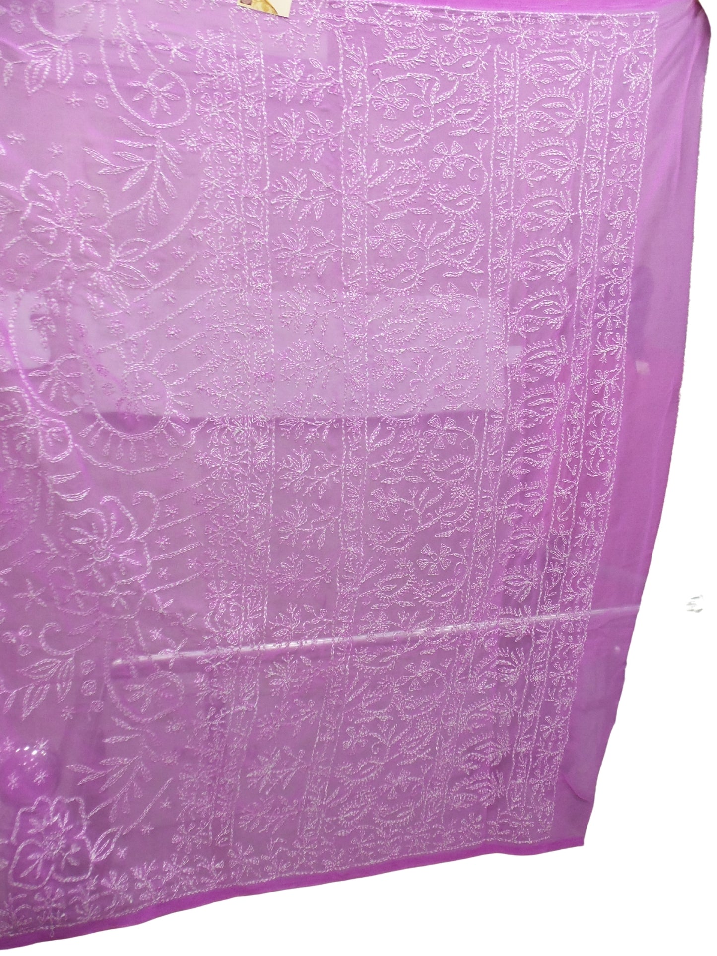 Shyamal Chikan Hand Embroidered Purple Georgette Lucknowi Chikankari Saree With Blouse Piece and Tepchi Work - S1173