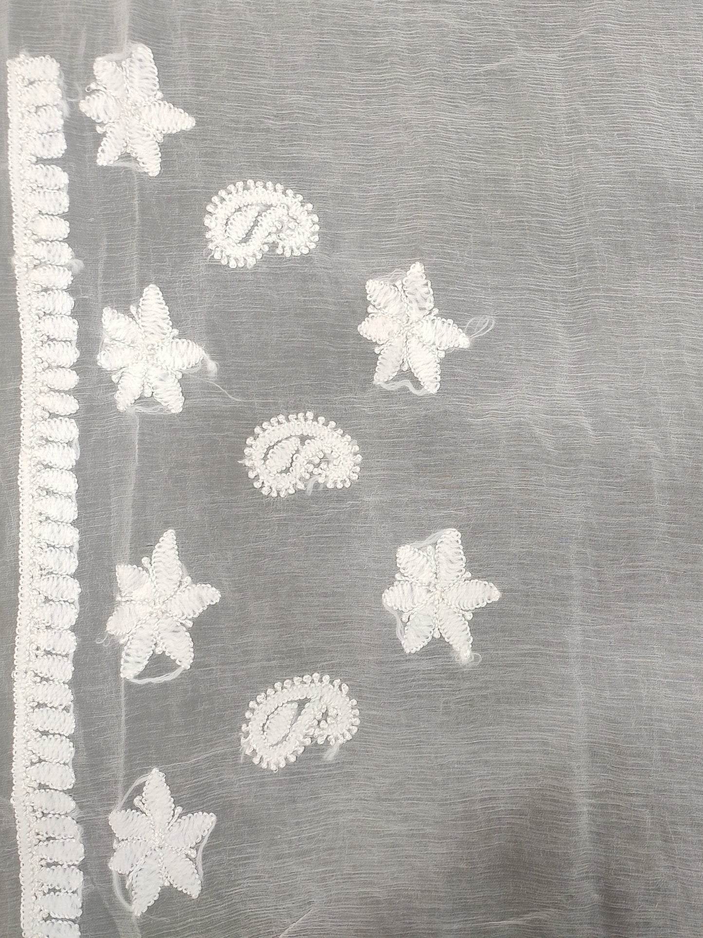 Shyamal Chikan Hand Embroidered White Pure Chiffon Lucknowi Chikankari Saree With Blouse Piece- S9896