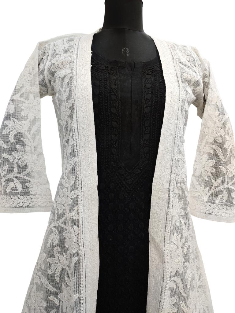 Shyamal Chikan Hand Embroidered White Kota Doria Lucknowi Chikankari Shrug - S14391