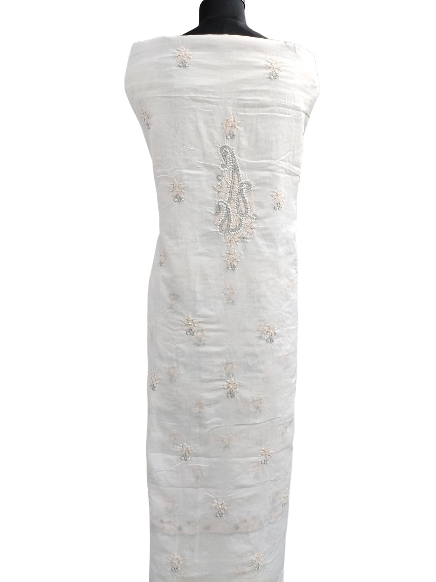 Shyamal Chikan Hand Embroidered White Pure Cotton Lucknowi Chikankari Unstitched Suit Piece - S16051