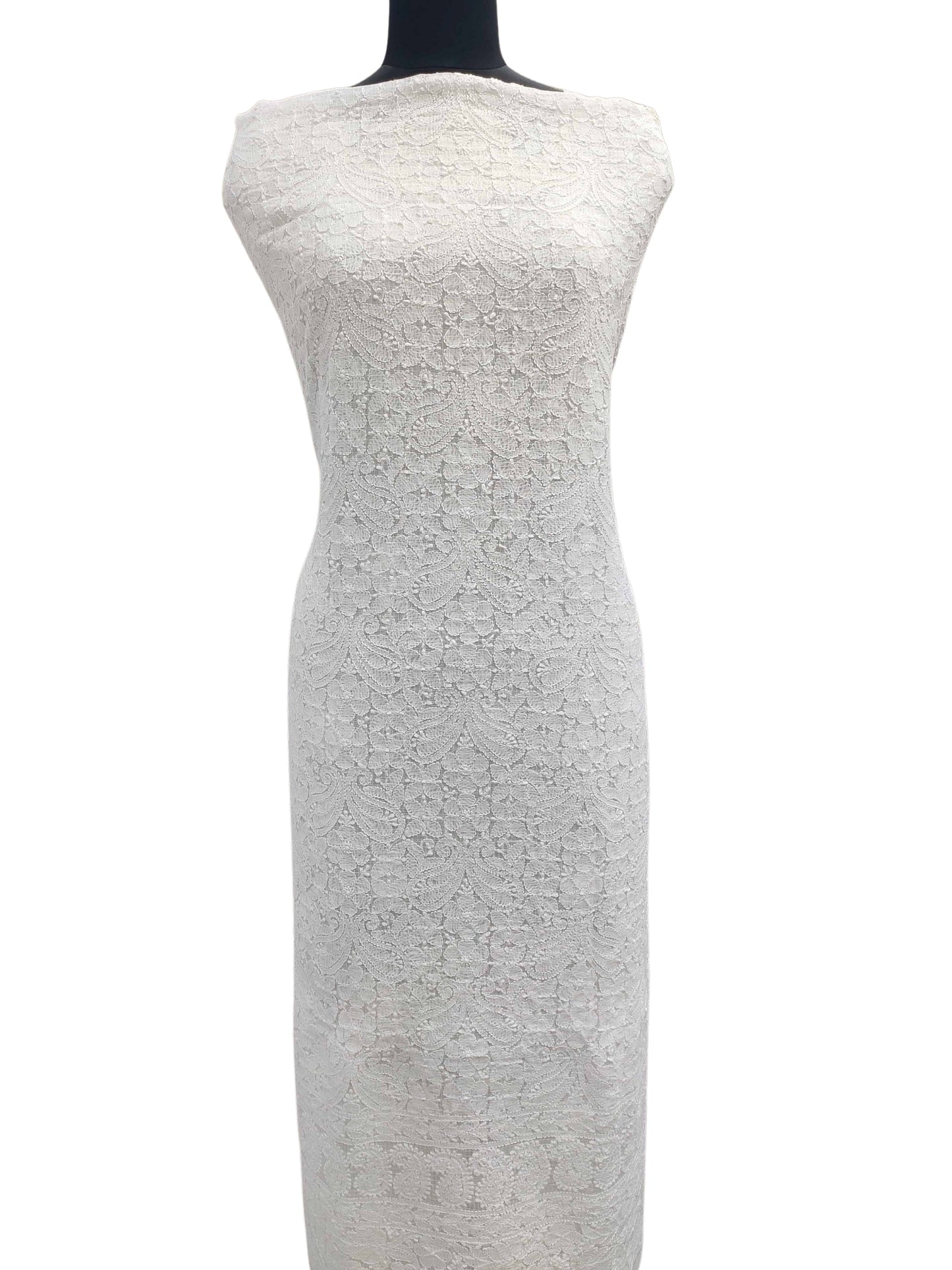 Shyamal Chikan Hand Embroidered Ivory Kota Cotton Lucknowi Chikankari Unstitched Kurta Piece - S11726