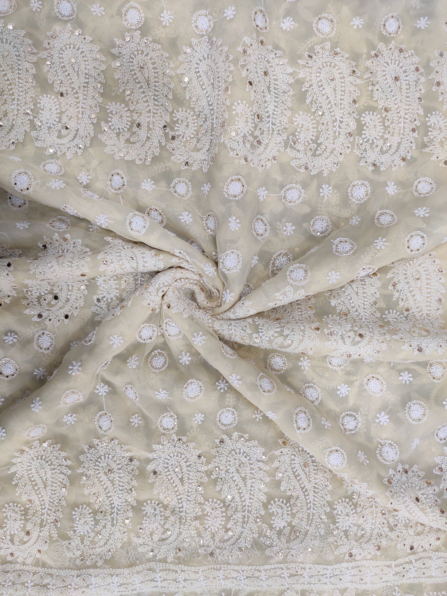 Shyamal Chikan Hand Embroidered Lemon Yellow High Quality Georgette Lucknowi Chikankari Full Jaal Saree With Blouse Piece And Mukaish Work - S10855