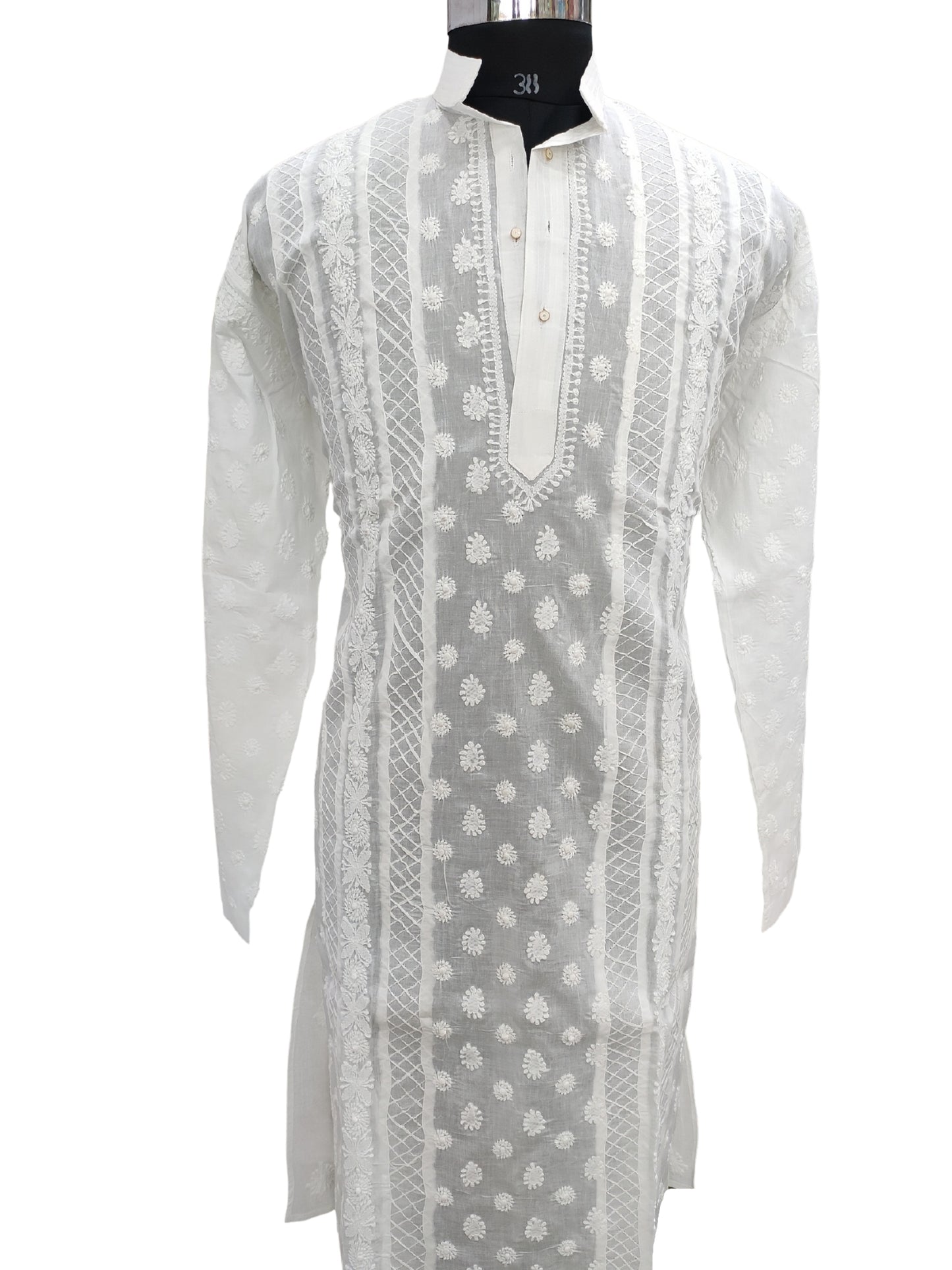 Shyamal Chikan Hand Embroidered White Cotton Lucknowi Chikankari Men's Kurta – S1229