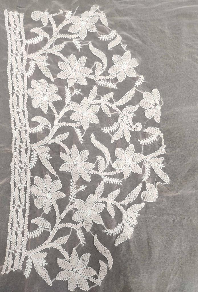 Shyamal Chikan Hand Embroidered Peach Georgette Lucknowi Chikankari Full Jaal Saree With Blouse Piece - S11689