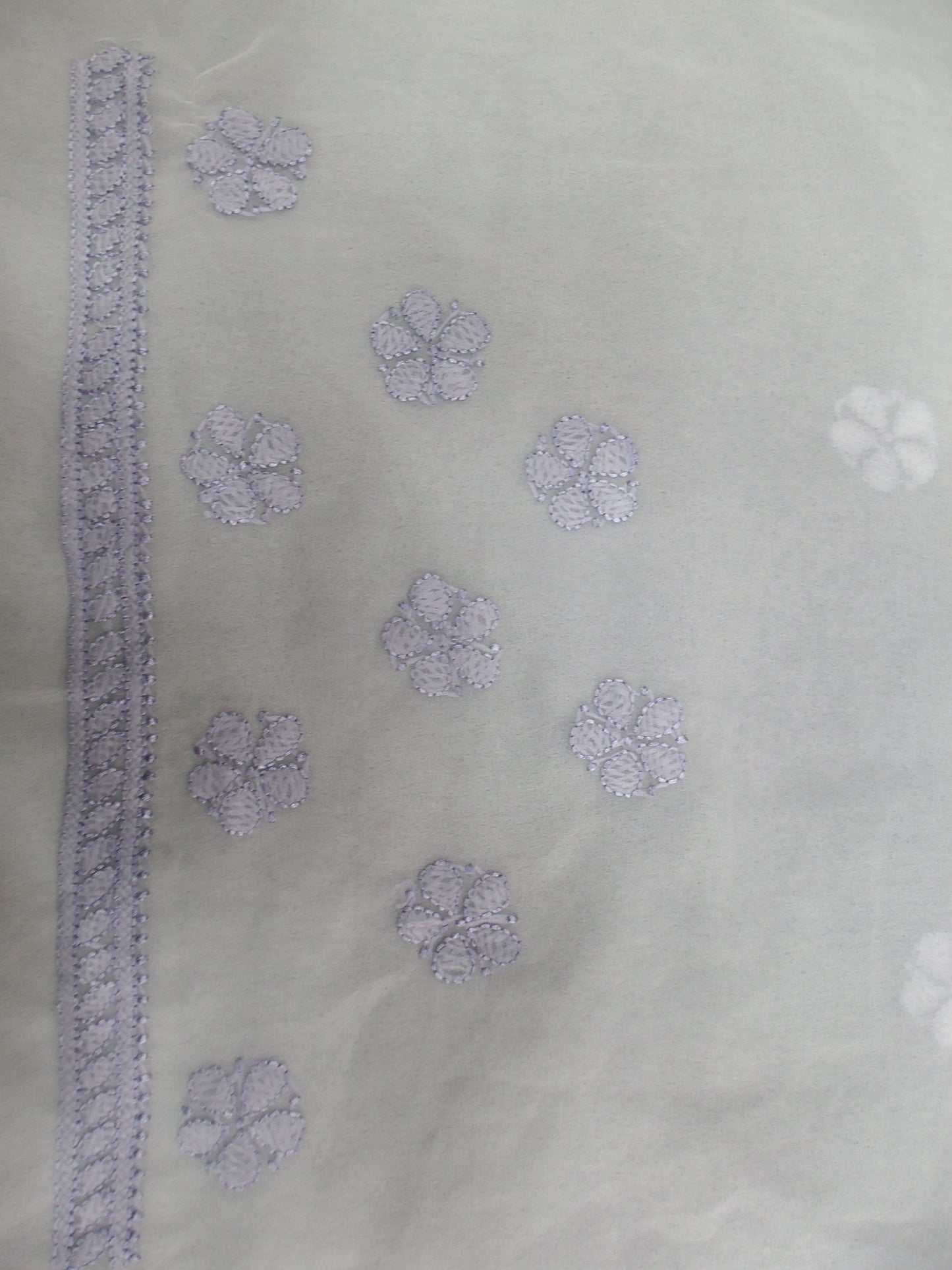 Shyamal Chikan Hand Embroidered White Georgette Lucknowi Chikankari Skirt Saree With Blouse Piece- S500