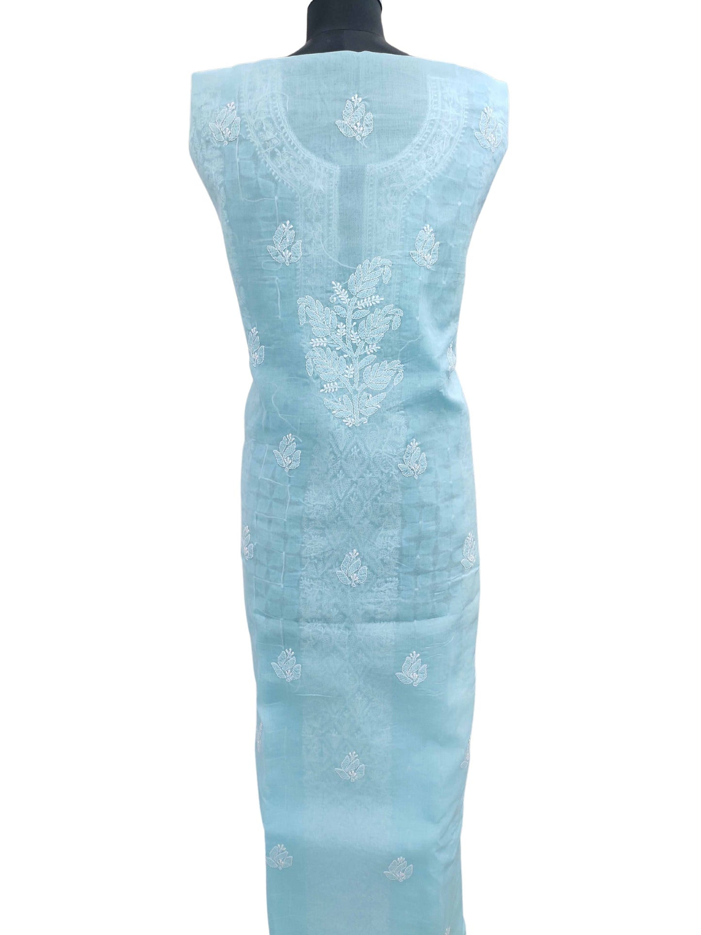 Shyamal Chikan Hand Embroidered Blue Cotton Lucknowi Chikankari Unstitched Kurta Piece With Heavy Daraz Work - S12037
