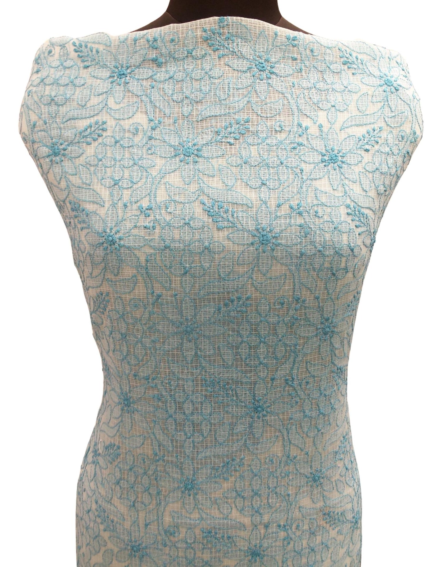Shyamal Chikan Hand Embroidered White Kota Cotton Lucknowi Chikankari Unstitched Kurta Piece - S6465