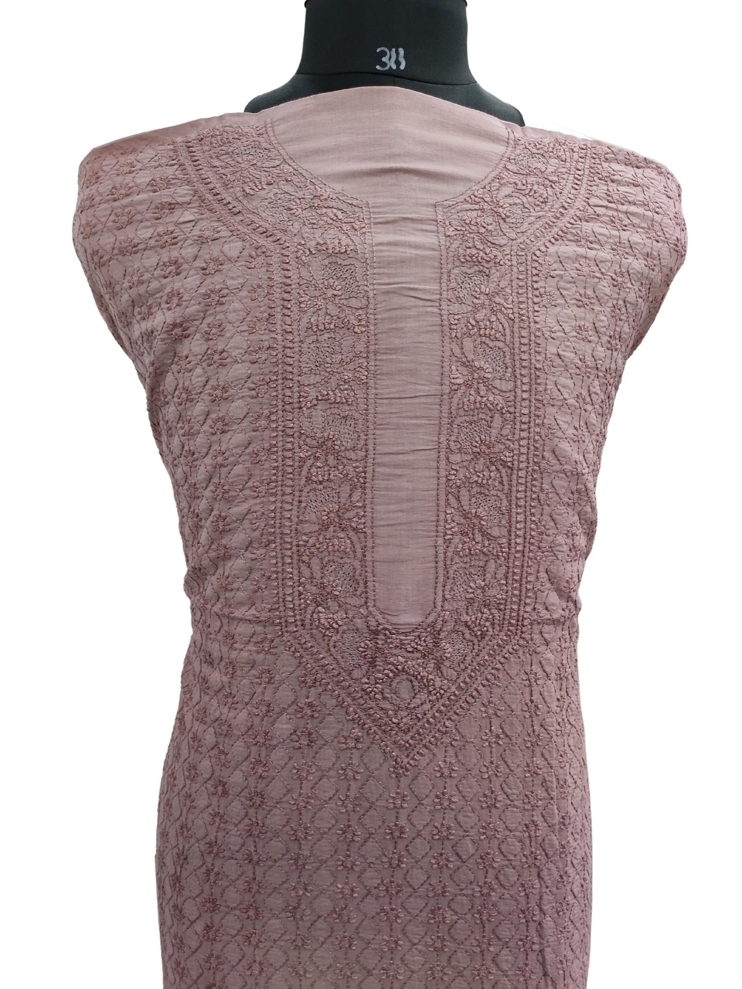 Shyamal Chikan Hand Embroidered Purple Malmal cotton Lucknowi Chikankari Unstitched Men's Kurta Piece – S15370