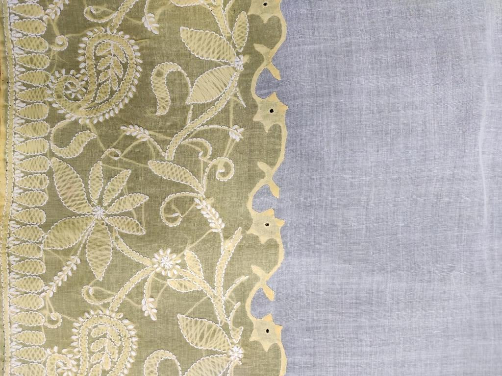 Shyamal Chikan Hand Embroidered White Cotton Lucknowi Chikankari Saree With Blouse Piece And daraz Work- S14478