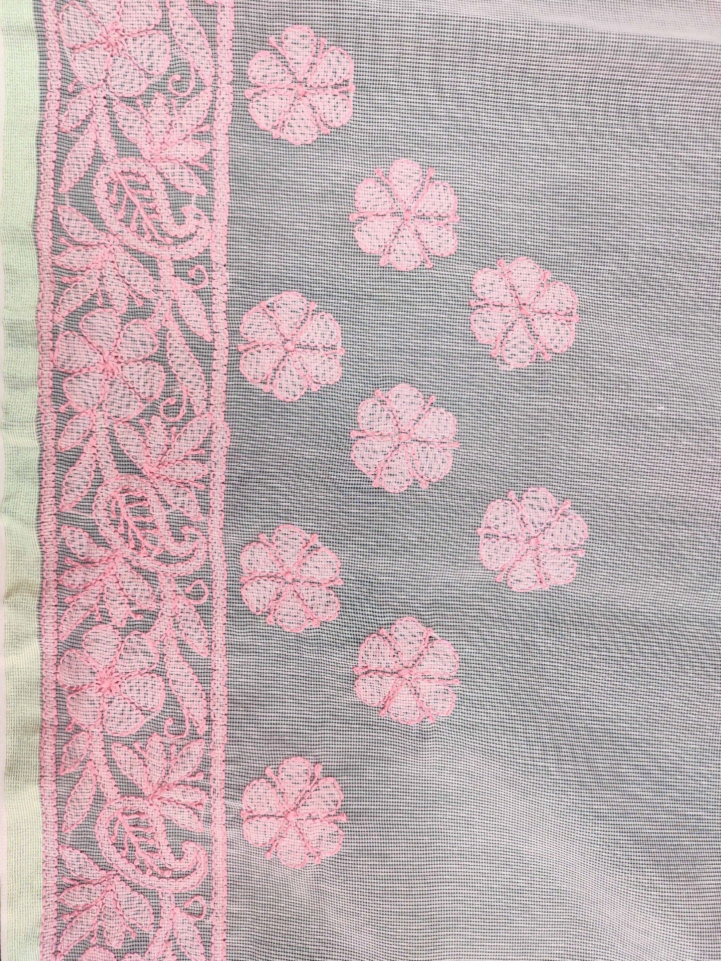 Shyamal Chikan Hand Embroidered Pink Super Net Lucknowi Chikankari Saree With Blouse Piece-S11935