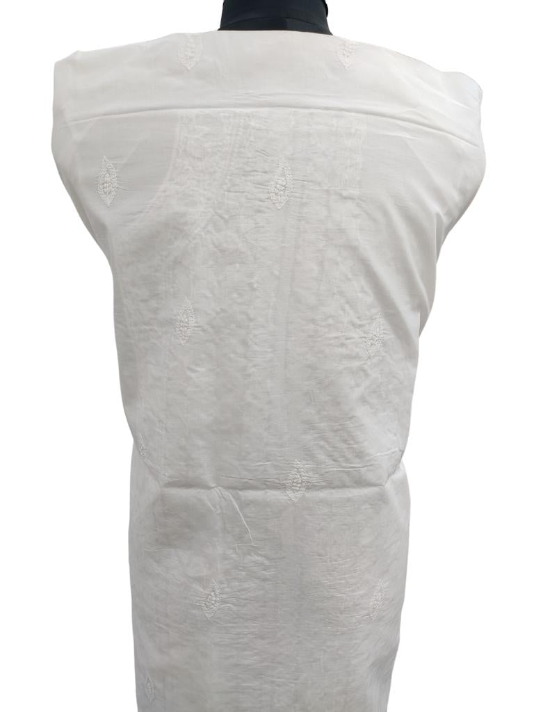 Shyamal Chikan Hand Embroidered White Lawn Cotton Lucknowi Chikankari Unstitched Men's Kurta Piece – S15193