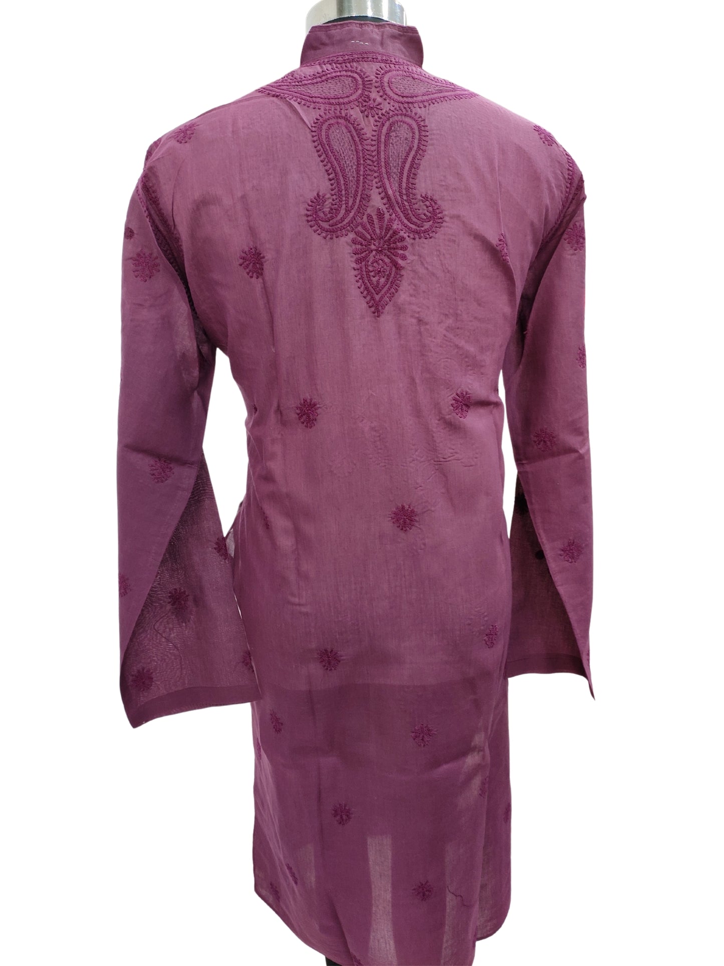 Shyamal Chikan Hand Embroidered Wine Cotton Lucknowi Chikankari Men's Kurta – S1644