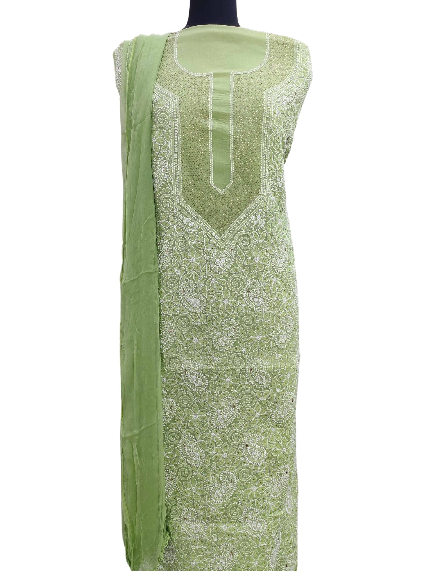 Shyamal Chikan Hand Embroidered Blue Cotton Lucknowi Chikankari Unstitched Suit Piece - S8317