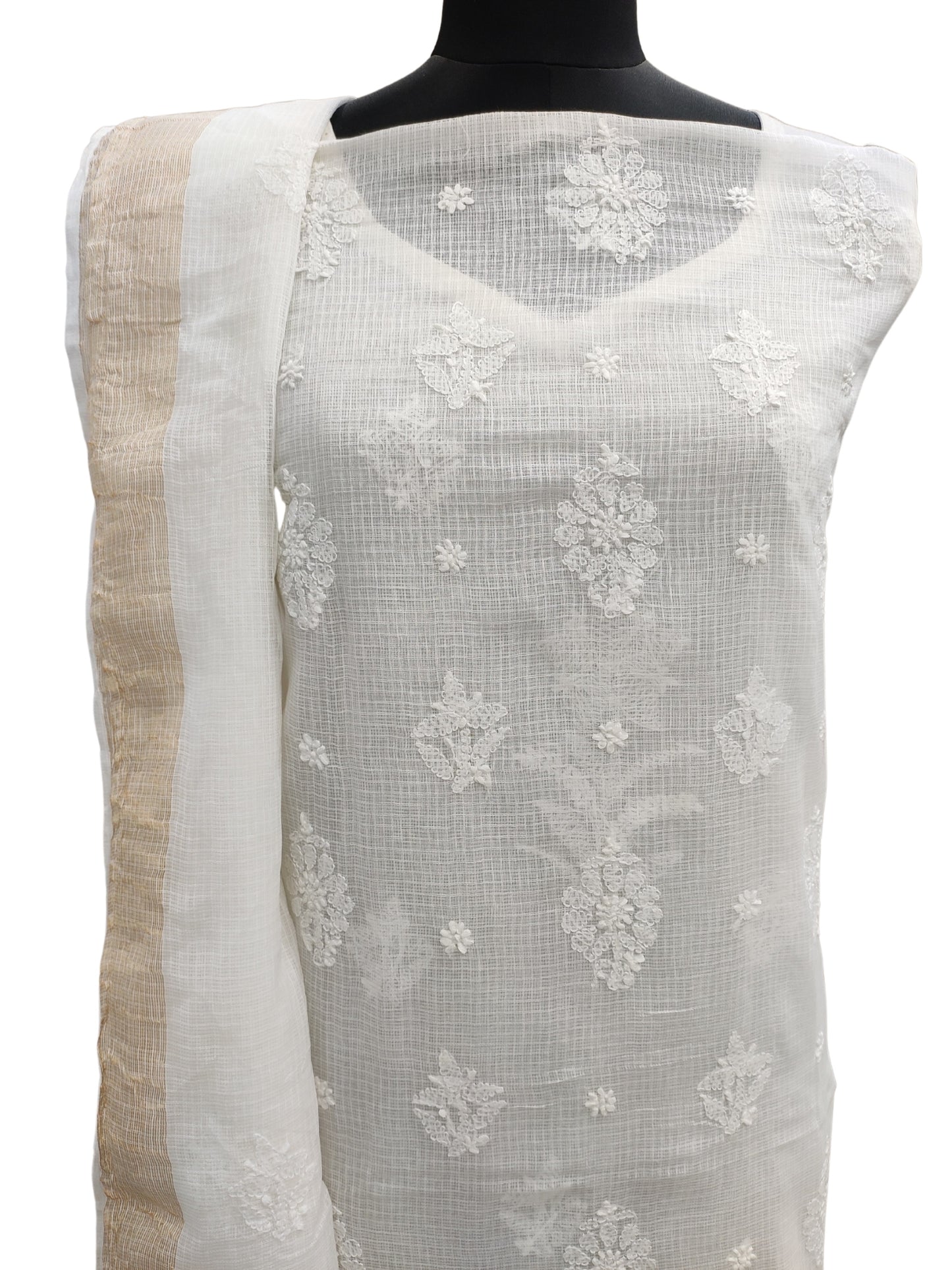 Shyamal Chikan Hand Embroidered Off White Kota Cotton Lucknowi Chikankari Unstitched Suit Piece ( Set of 2 ) - S10005 - Shyamal Chikan