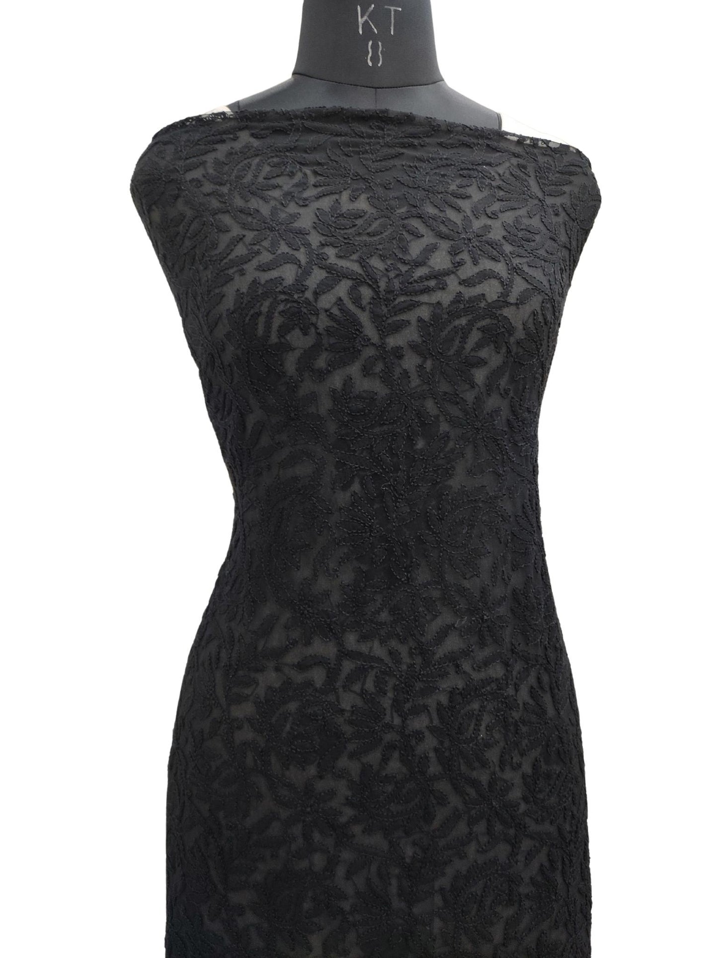 Shyamal Chikan Hand Embroidered Black Georgette Lucknowi Chikankari Unstitched Kurta Piece - S16271