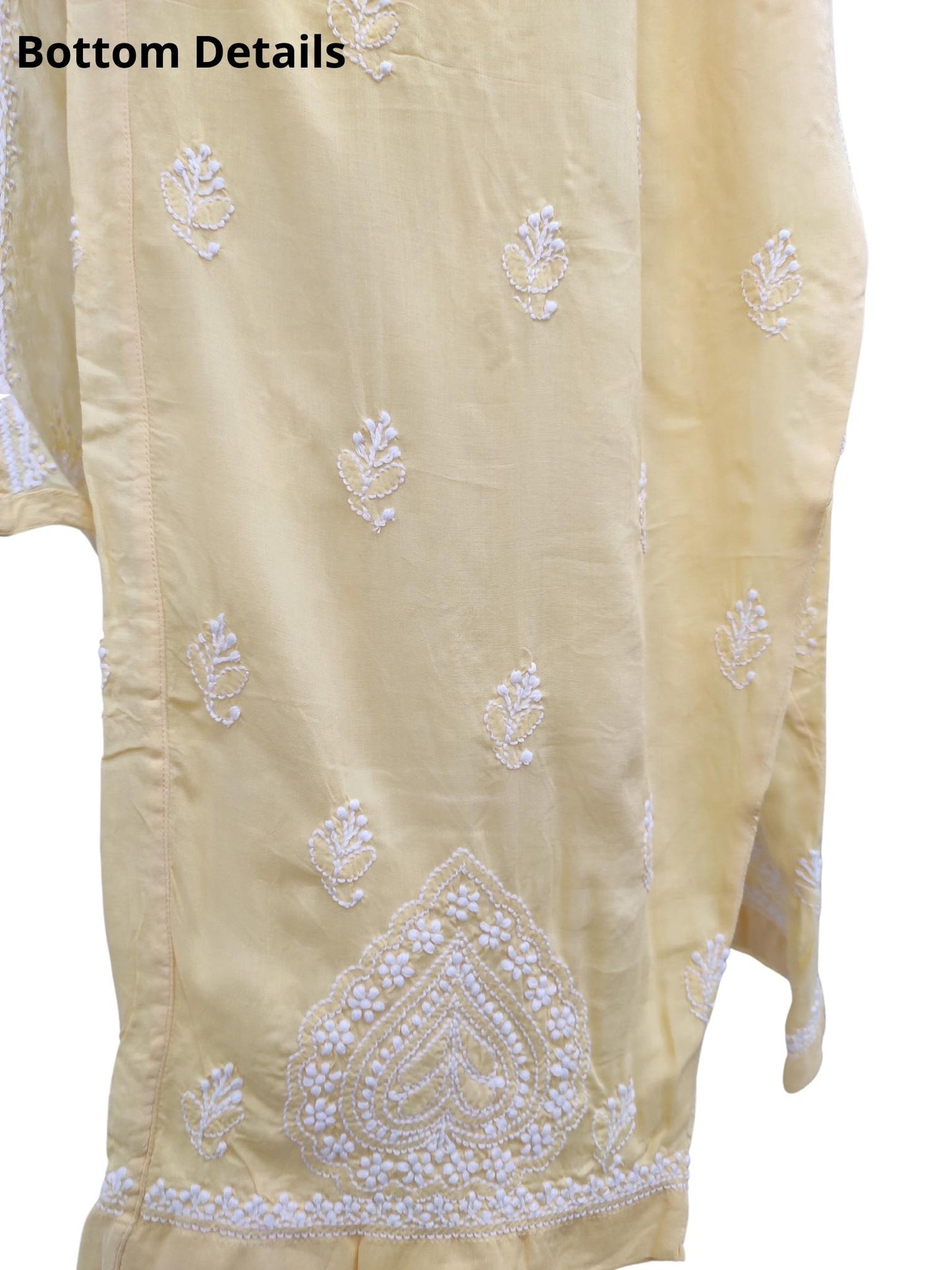 Shyamal Chikan Hand Embroidered Yellow Modal Lucknowi Chikankari Kurta and Bottom Set - S16227