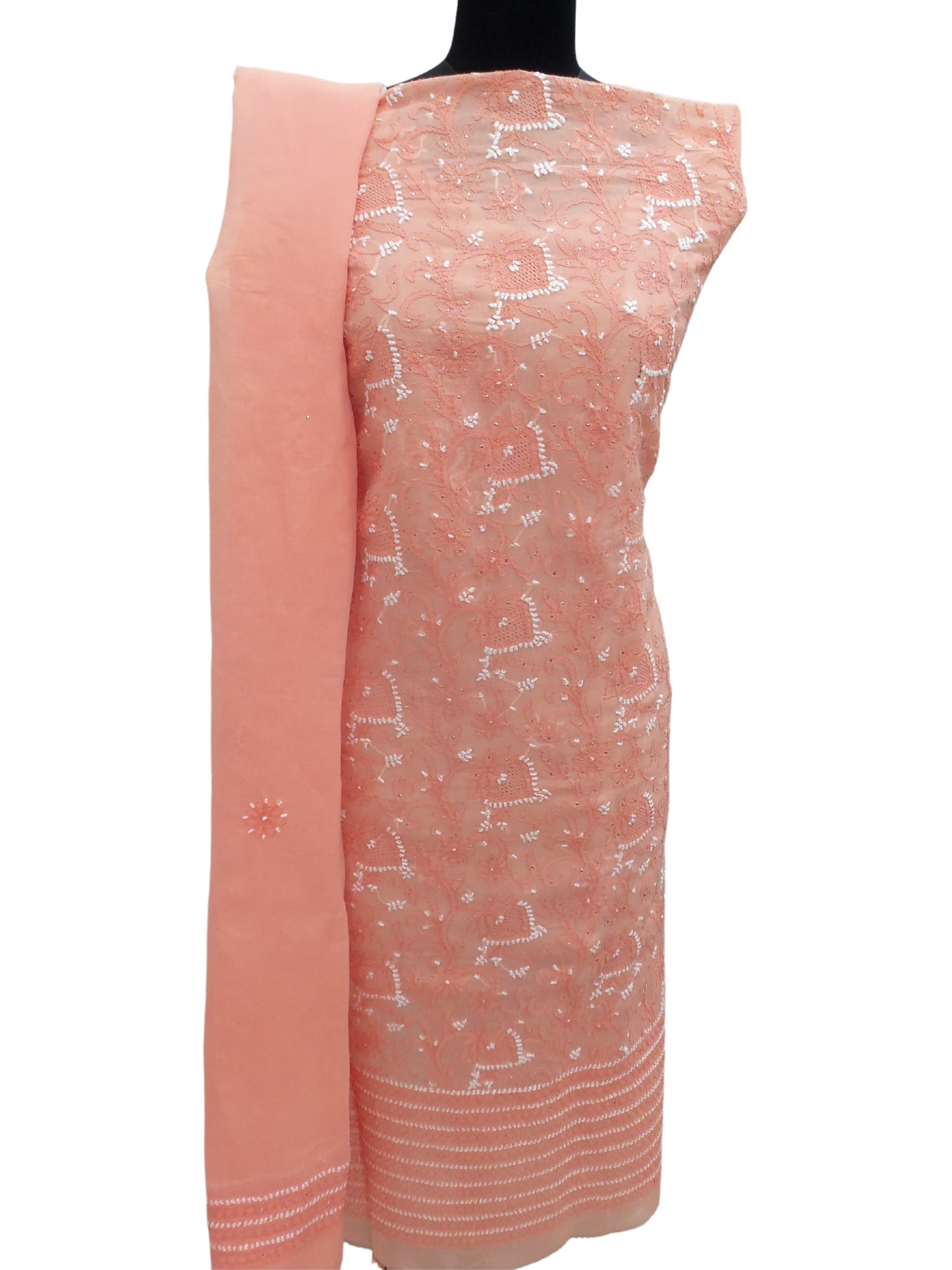 Shyamal Chikan Hand Embroidered Blue Cotton Lucknowi Chikankari Unstitched Suit Piece - S8317