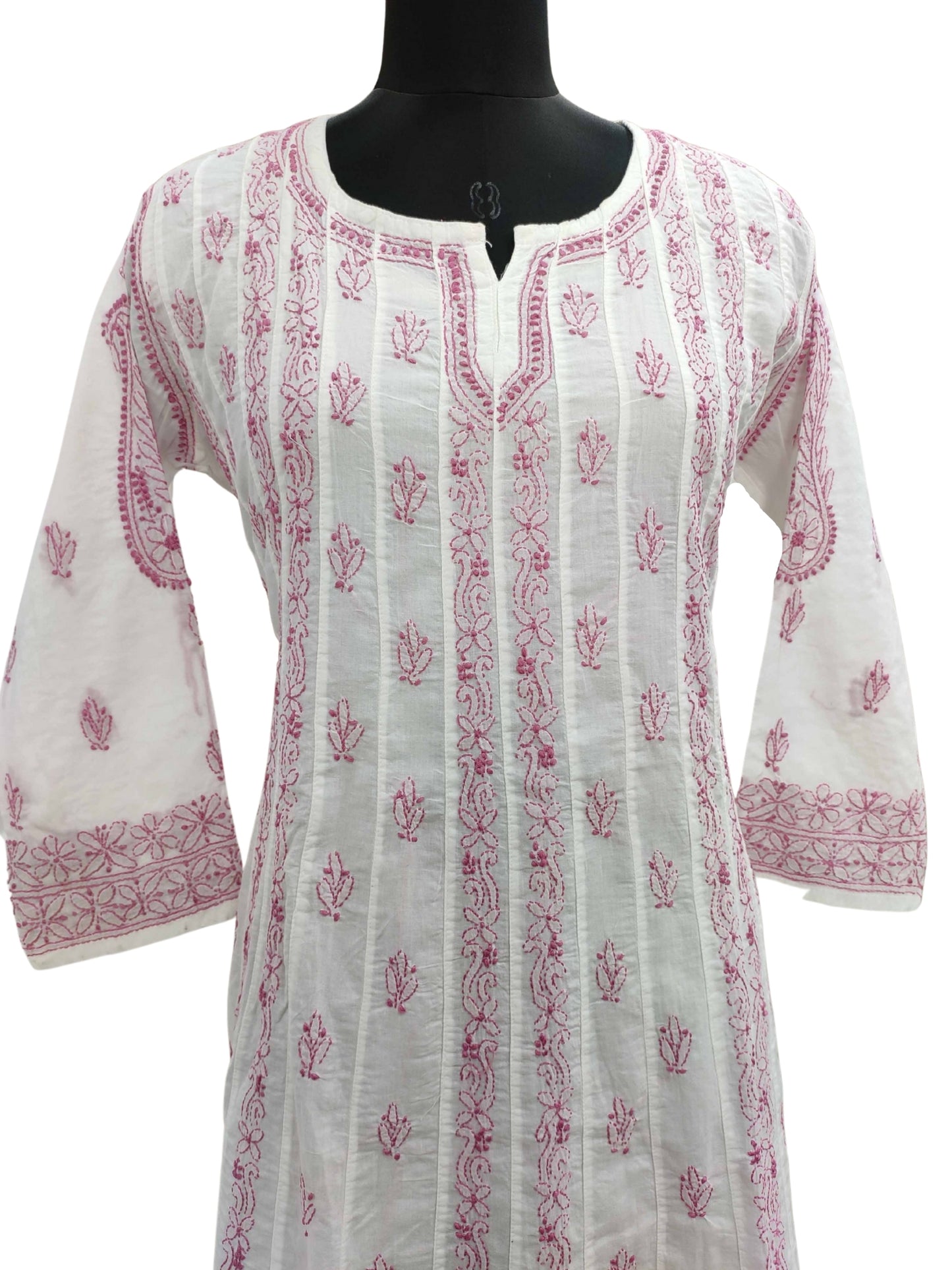 Shyamal Chikan Hand Embroidered White Pure Cotton Lucknowi Chikankari Anarkali - S11542