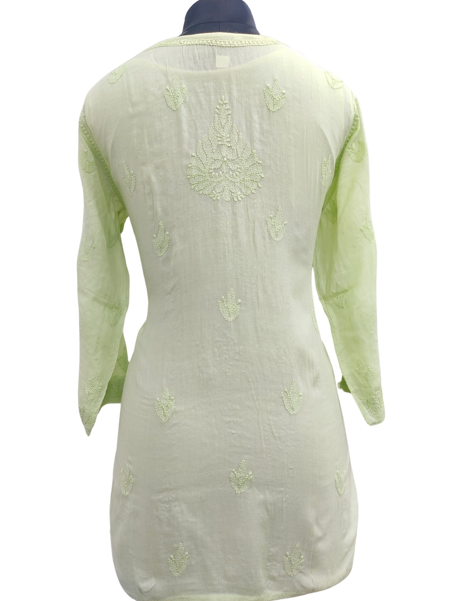 Shyamal Chikan Hand Embroidered Green Pure Cotton Lucknowi Chikankari Short Top- S22945