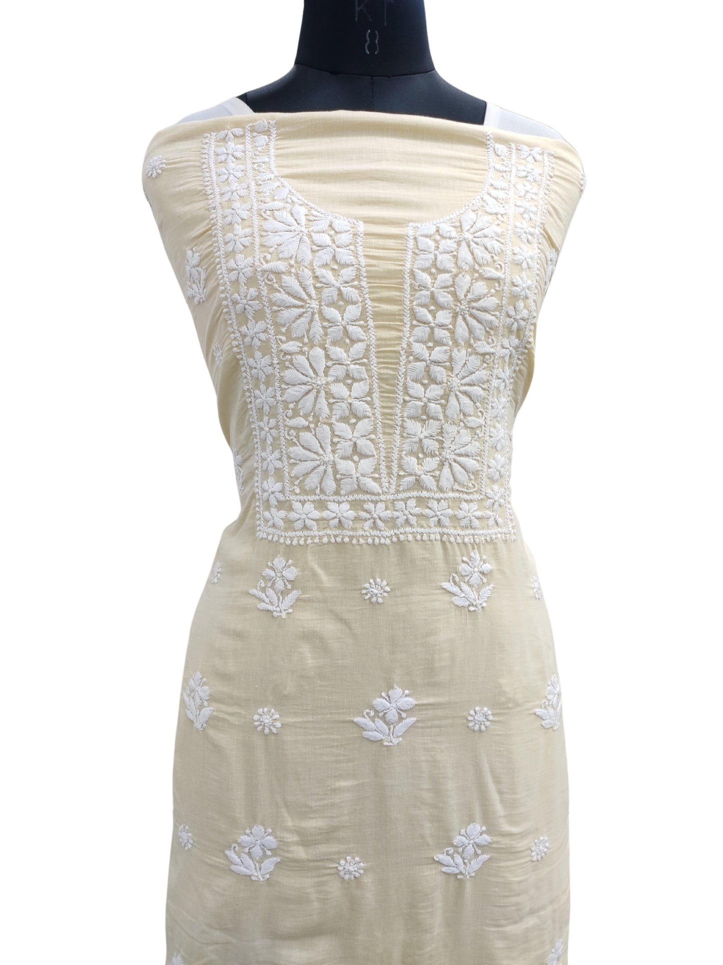 Shyamal Chikan Hand Embroidered Beige Cotton Lucknowi Chikankari Unstitched Kurta Piece - S25311