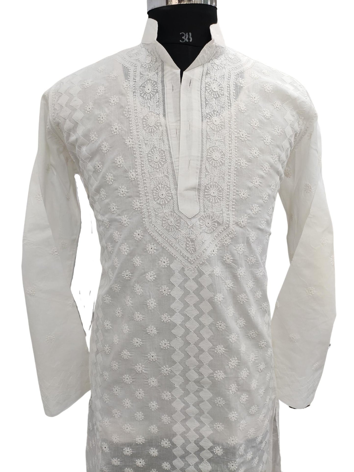 Shyamal Chikan Hand Embroidered White Cotton Lucknowi Chikankari Men's Kurta – S20125