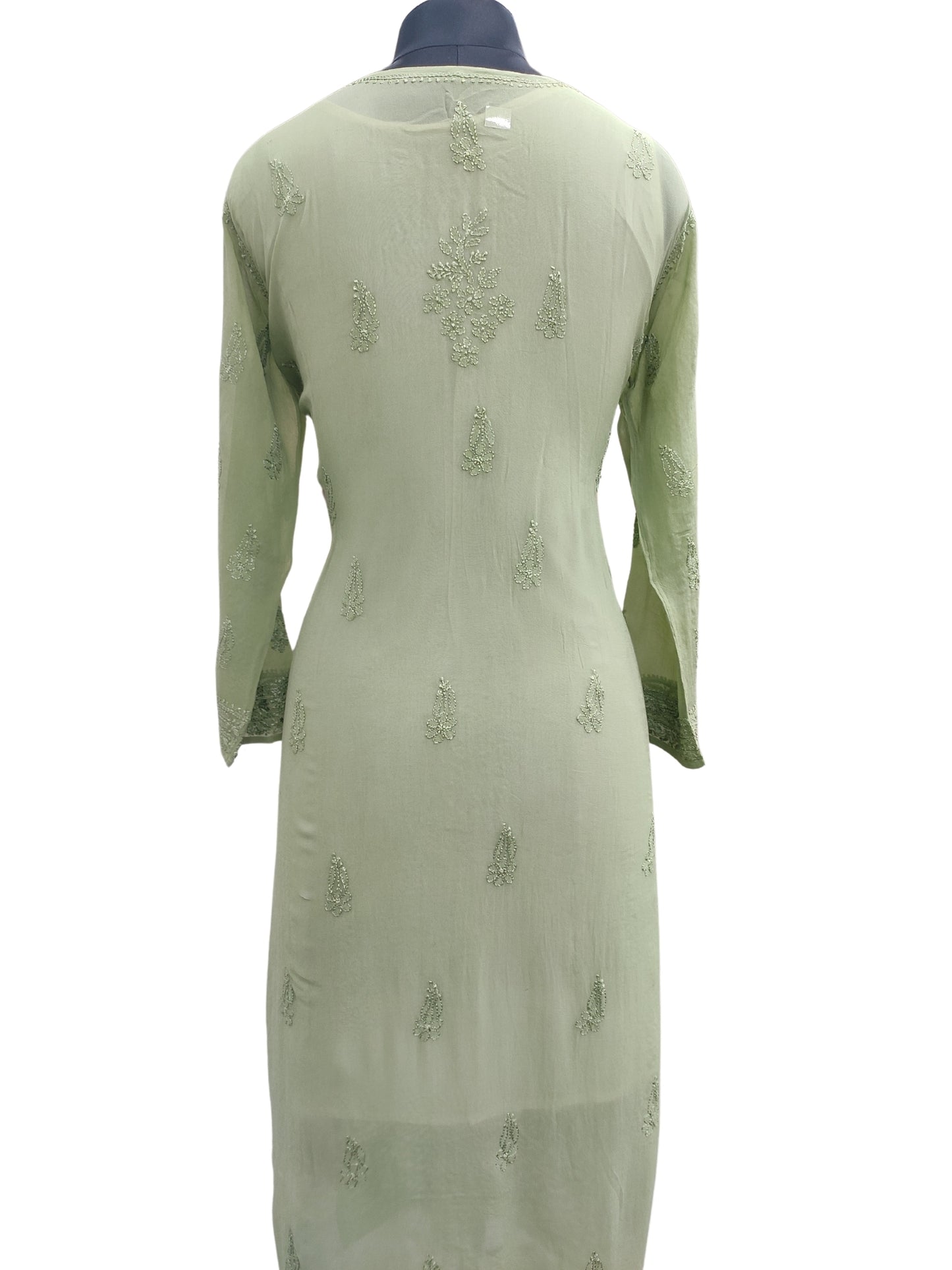 Shyamal Chikan Hand Embroidered Green Viscose Georgette Lucknowi Chikankari Kurti - S23027