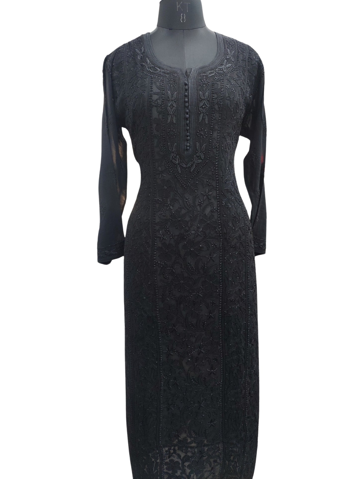 Shyamal Chikan Hand Embroidered Black Viscose Georgette Lucknowi Chikankari Kurti - S23026