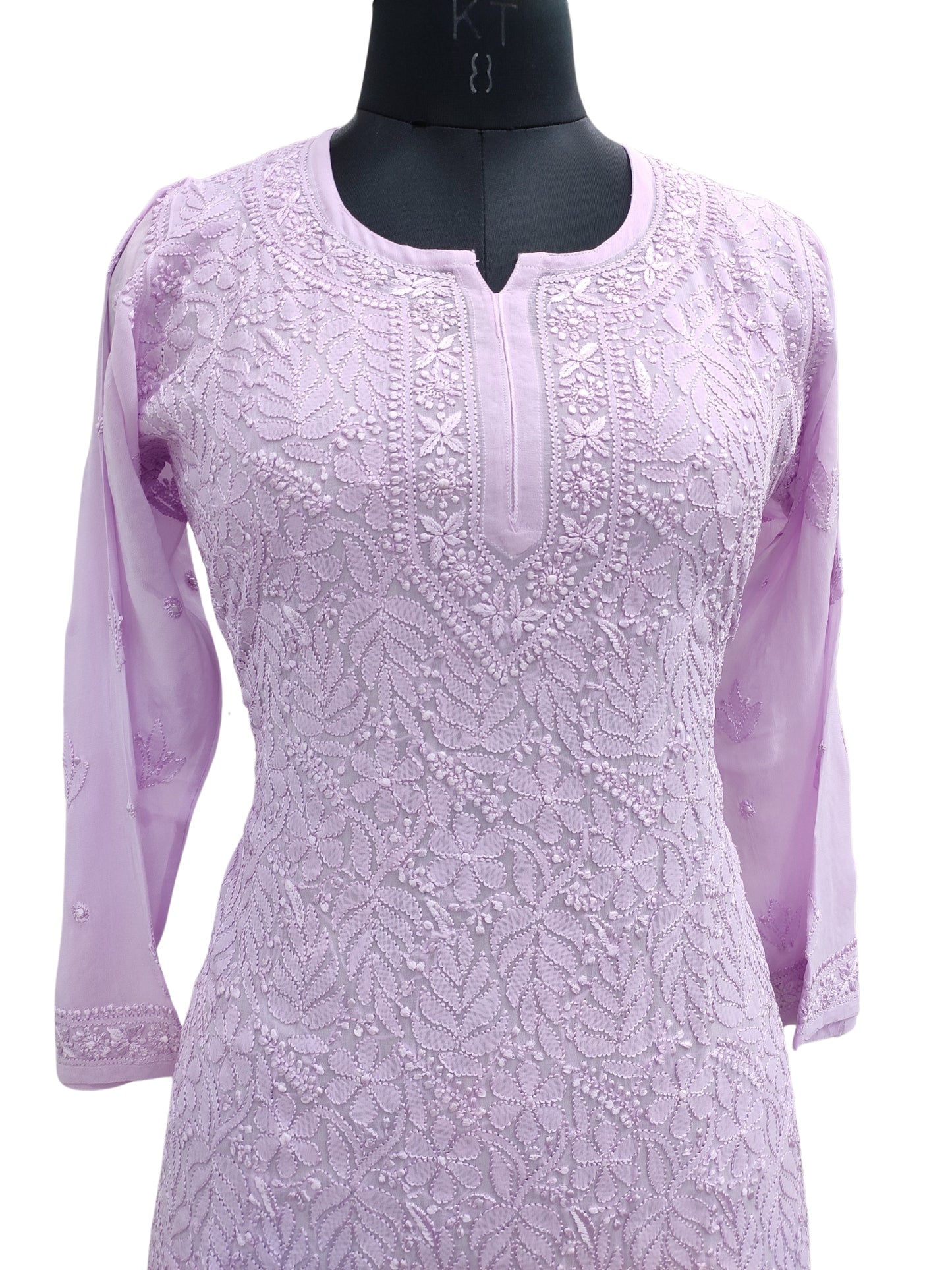 Shyamal Chikan Hand Embroidered Lavender Viscose Georgette Lucknowi Chikankari Short Top - S25353