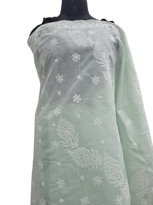 Shyamal Chikan Hand Embroidered Green Cotton Lucknowi Chikankari Saree With Blouse Piece- S24396