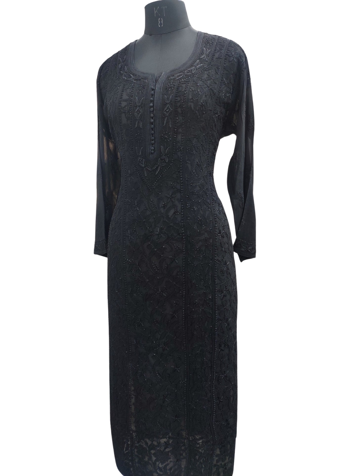 Shyamal Chikan Hand Embroidered Black Viscose Georgette Lucknowi Chikankari Kurti - S23026