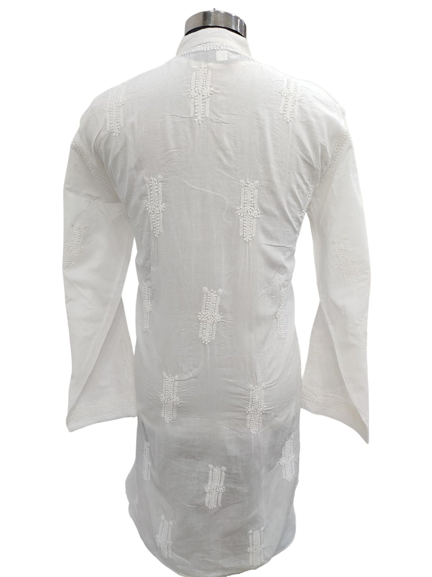 Shyamal Chikan Hand Embroidered White Cotton Lucknowi Chikankari Men's Kurta – S20124