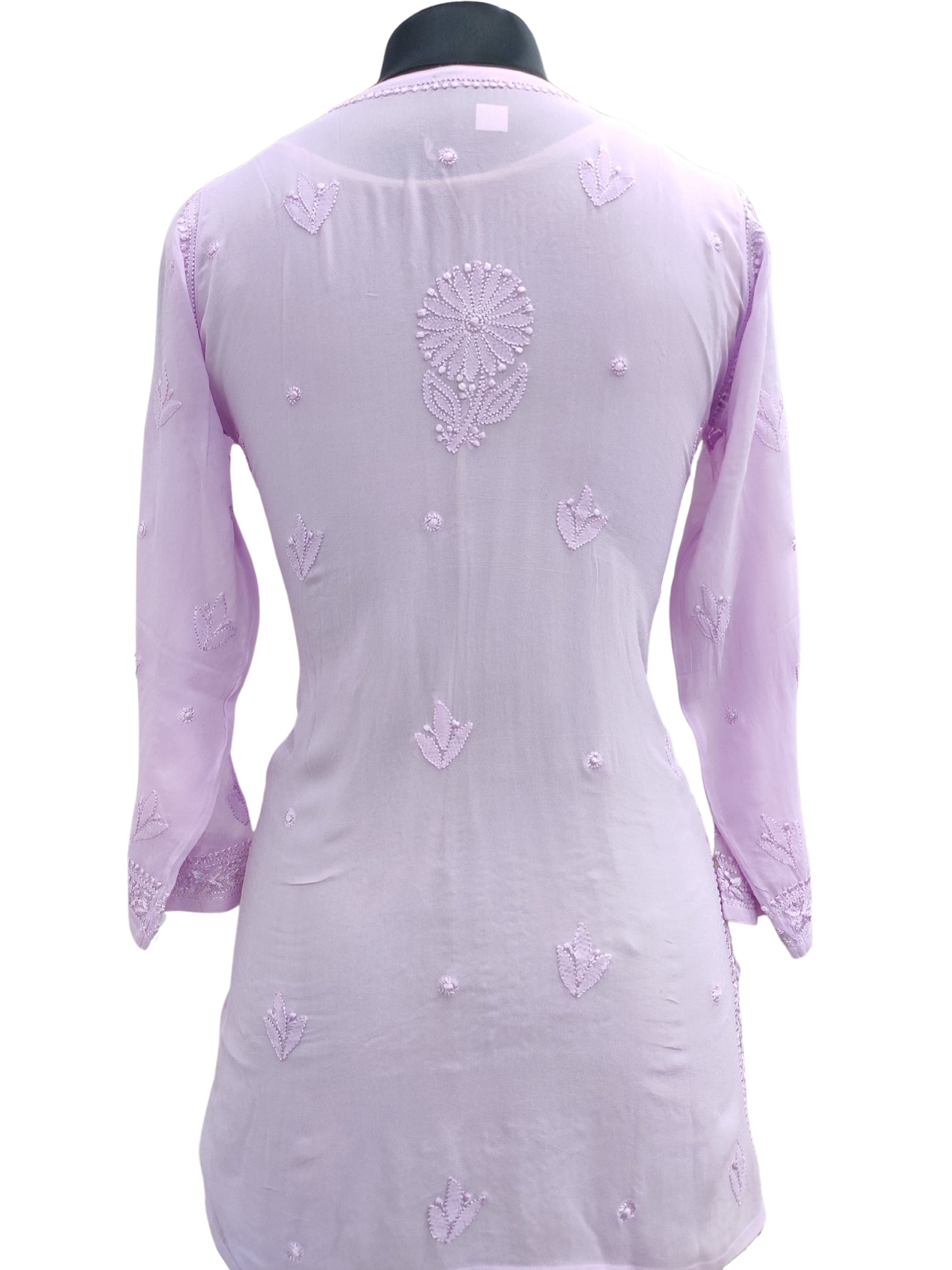 Shyamal Chikan Hand Embroidered Lavender Viscose Georgette Lucknowi Chikankari Short Top - S25353