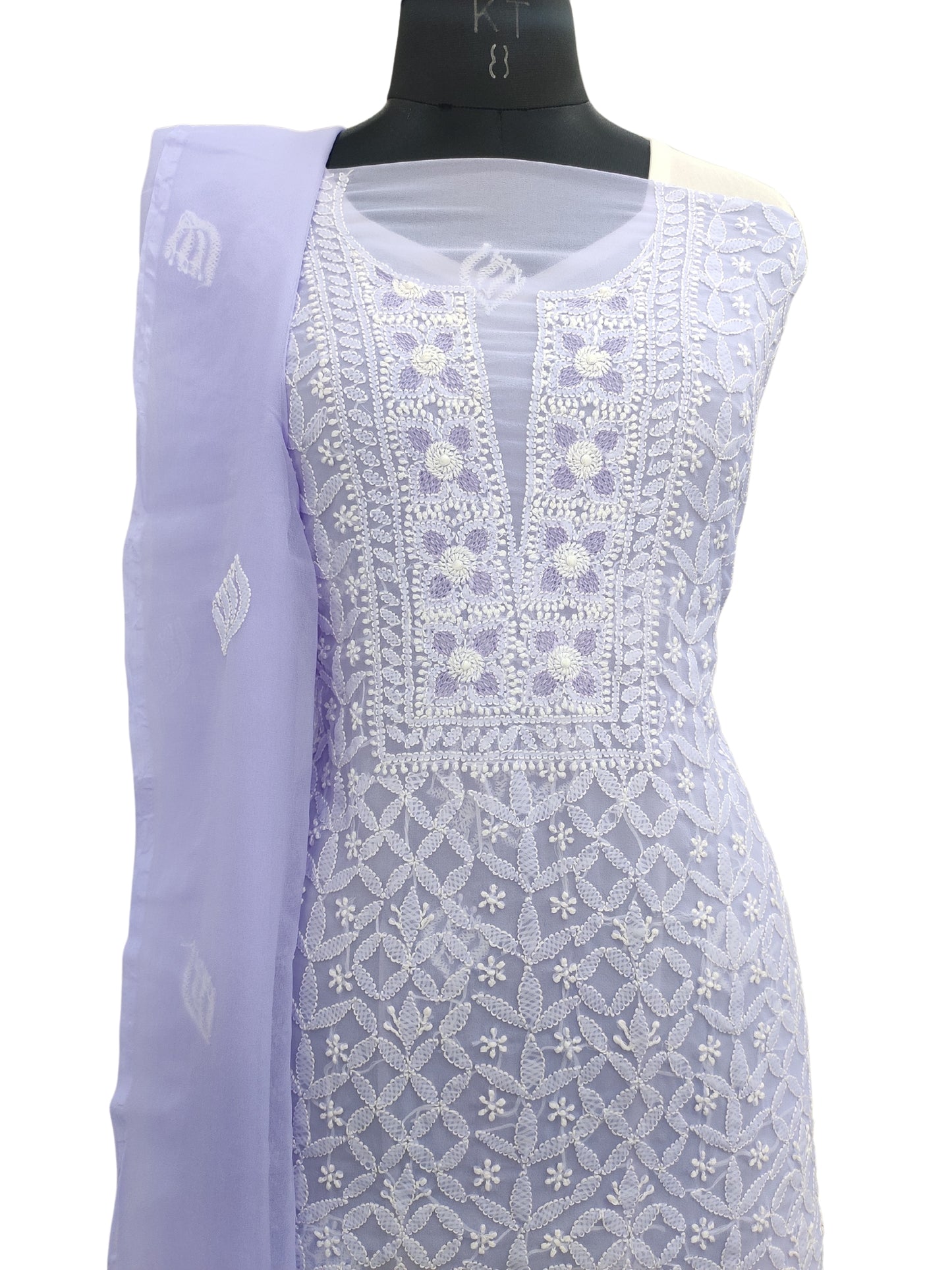 Shyamal Chikan Hand Embroidered Purple Georgette Lucknowi Chikankari Unstitched Suit Piece - 24041