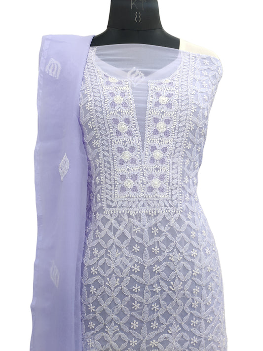 Shyamal Chikan Hand Embroidered Purple Georgette Lucknowi Chikankari Unstitched Suit Piece - S24041