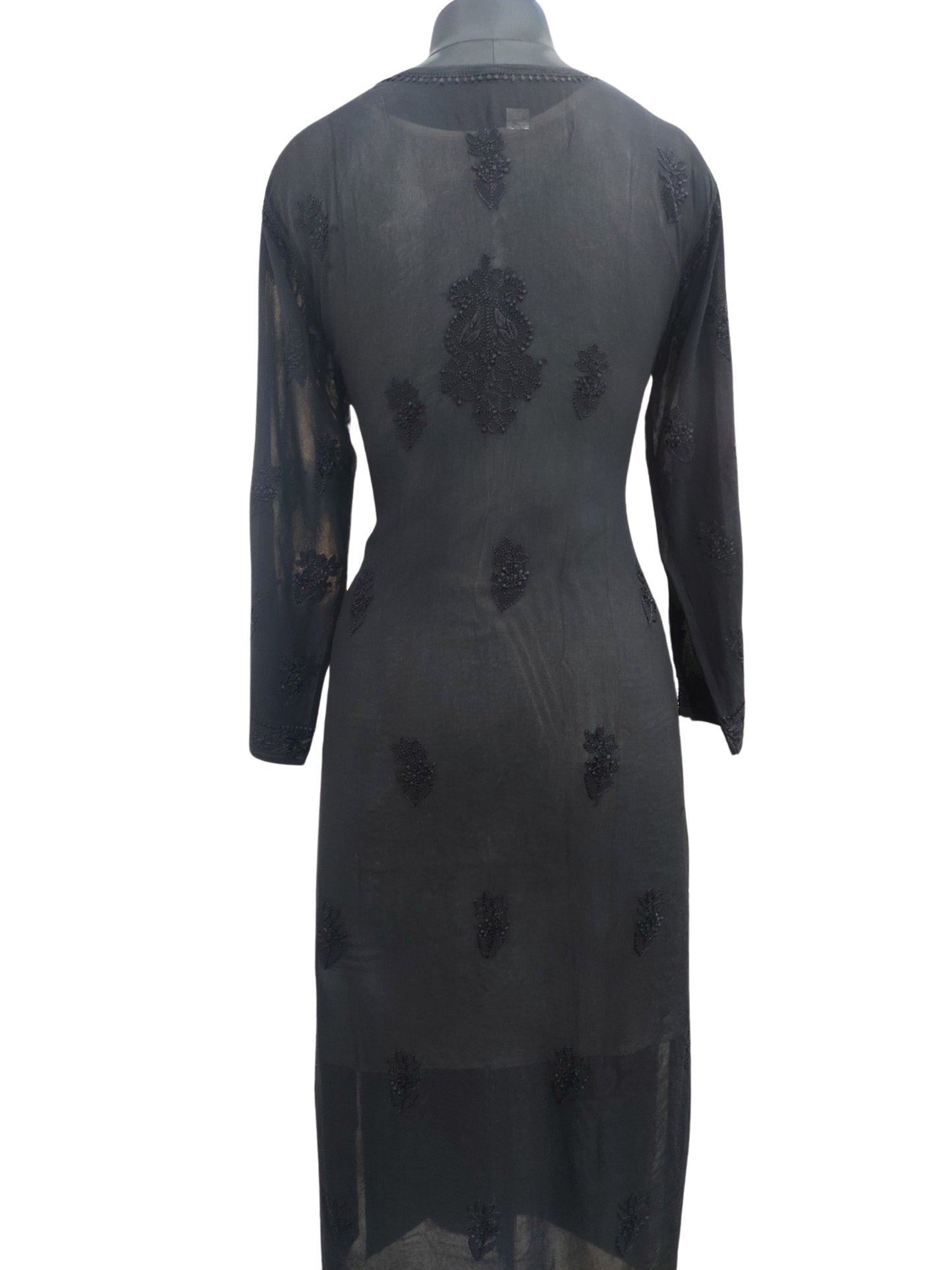 Shyamal Chikan Hand Embroidered Black Viscose Georgette Lucknowi Chikankari Kurti - S23026