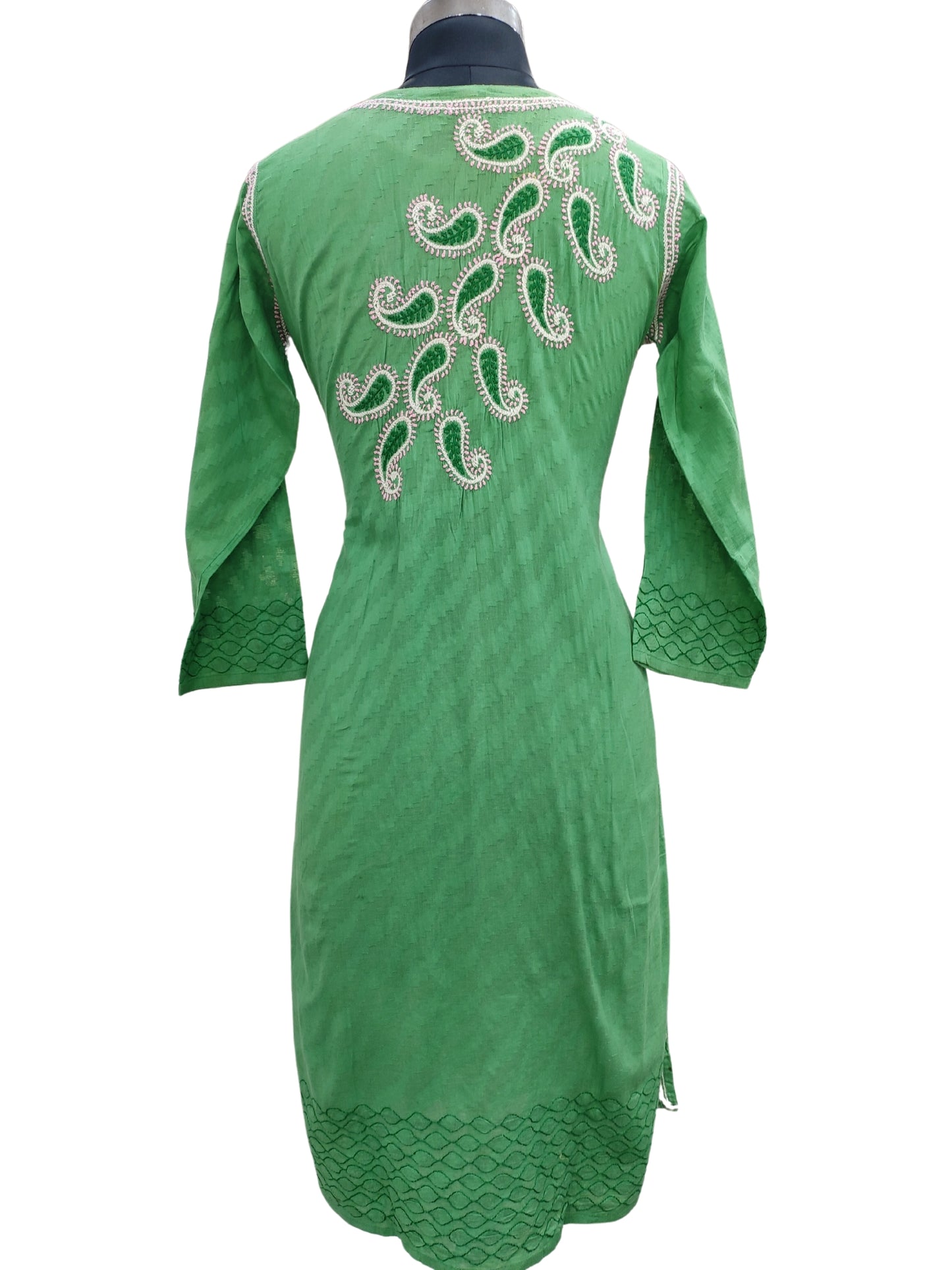 Shyamal Chikan Hand Embroidered Green Cotton Lucknowi Chikankari Kurti- S9089