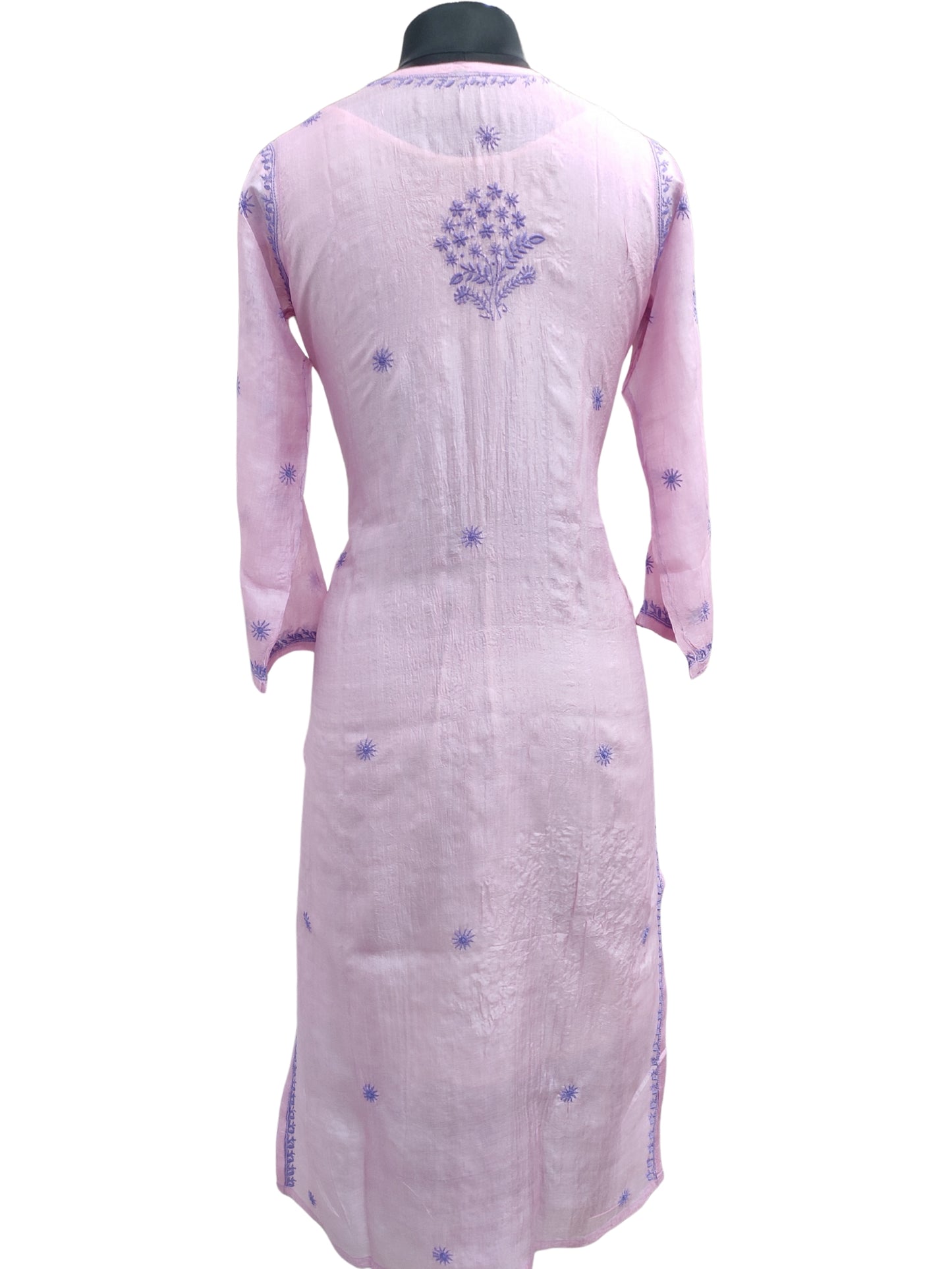 Shyamal Chikan Hand Embroidered Purple Pure Tusser Silk Lucknowi Chikankari Kurti- S25559