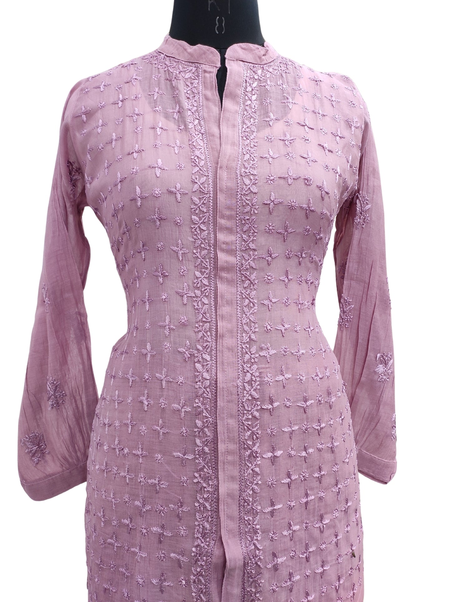 Shyamal Chikan Hand Embroidered Wine Mul Chanderi Lucknowi Chikankari Shirt and Pant Set - S24901