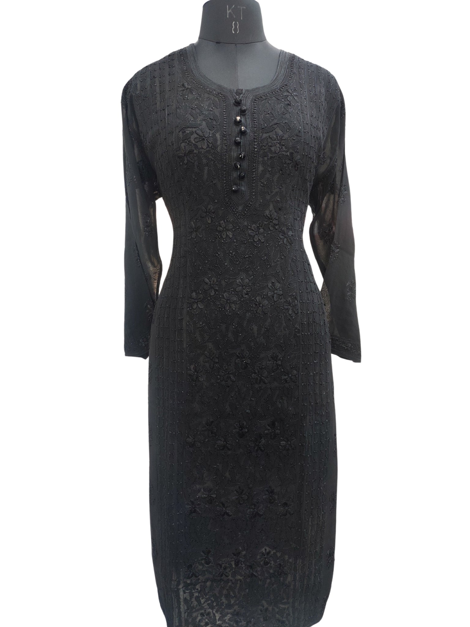 Shyamal Chikan Hand Embroidered Black Viscose Georgette Lucknowi Chikankari Kurti - S22798