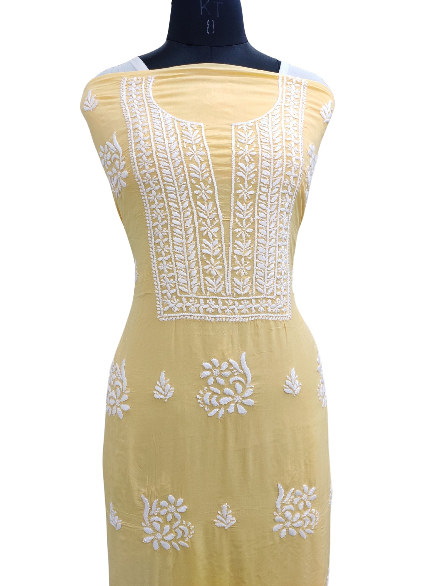 Shyamal Chikan Hand Embroidered Yellow Modal Cotton Lucknowi Chikankari Unstitched Kurta Piece - S25303